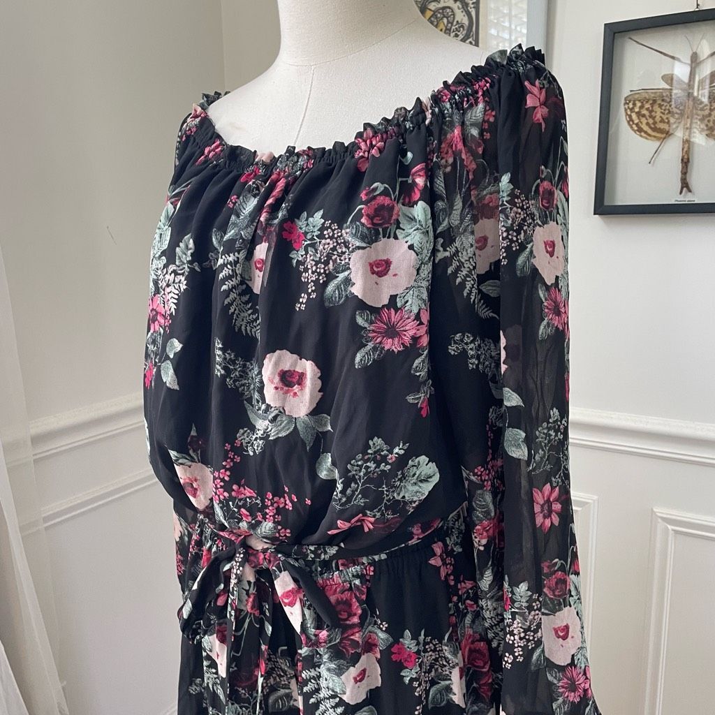 Other Jones Studio Chiffon Floral Maxi Dress Black Pink 16 Size XXL / US 16-18 / IT 52-54 - 3 Thumbnail