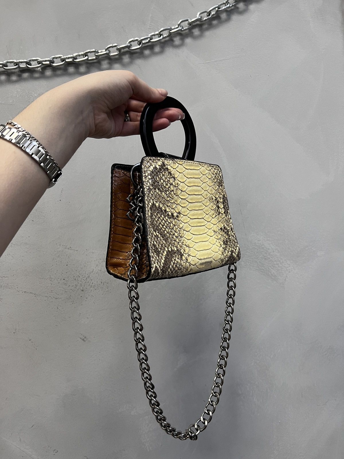 Mini bag crocodile leather studded GUESS metal chain
