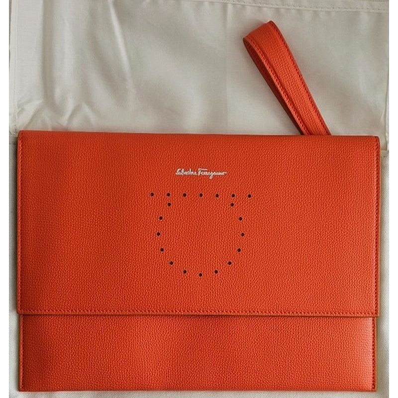 Salvatore Ferragamo Salvatore Ferragamo Orange Pebbled Leather Clutch Bag Size ONE SIZE - 1 Thumbnail