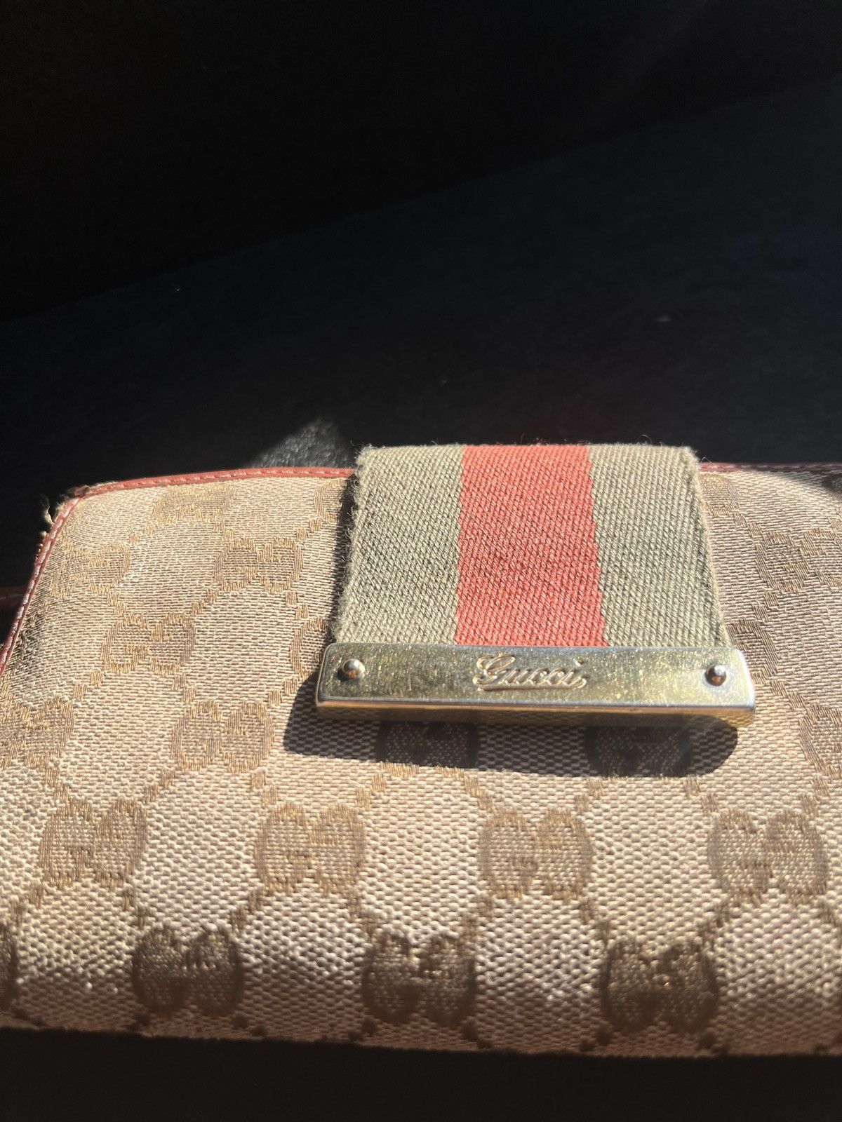 Gucci × Vintage Vintage long monogrammed and leather sherry stripe wallet Size ONE SIZE - 17 Thumbnail