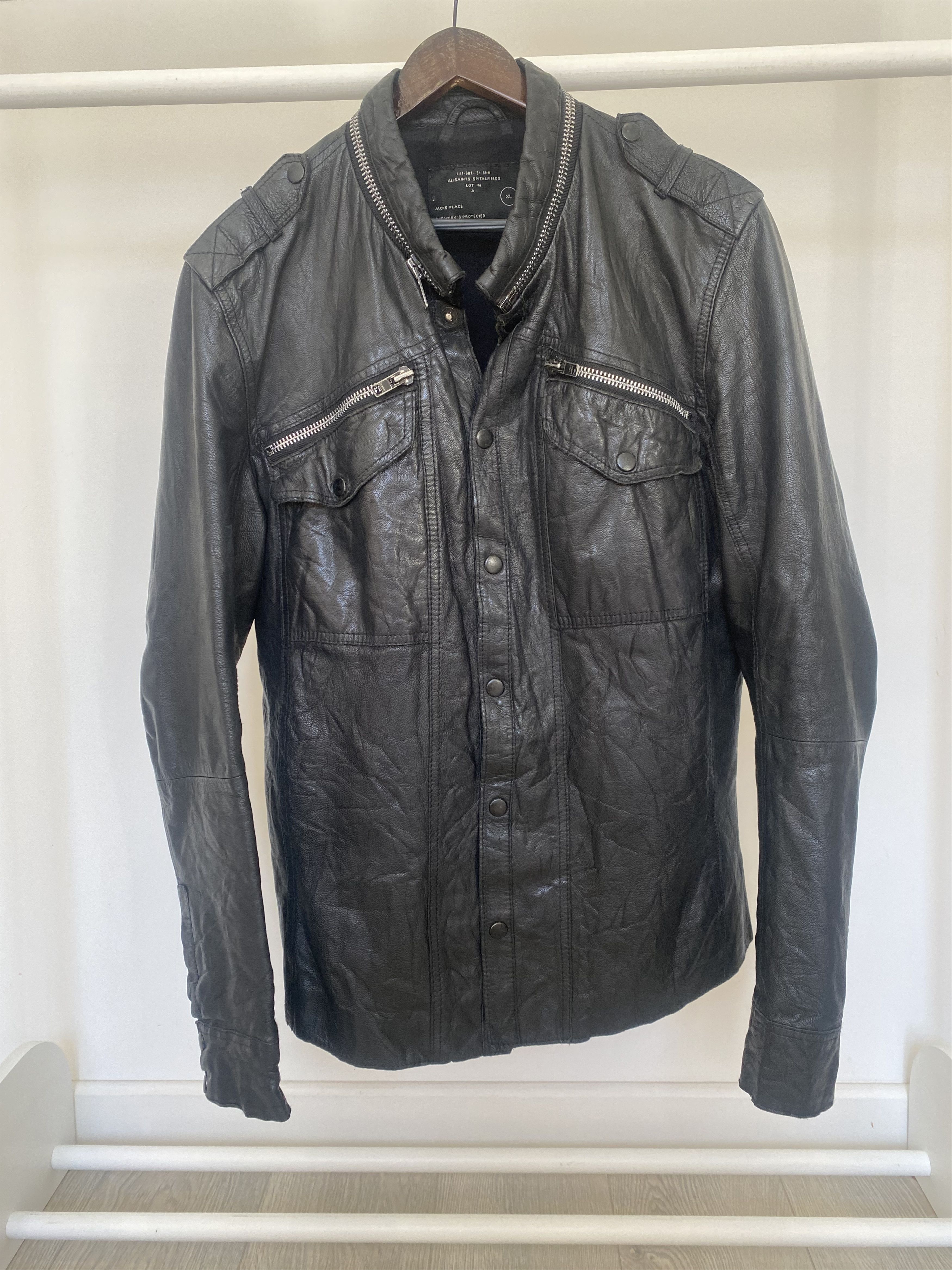 image of Allsaints x Avant Garde All Saints Postnoon Leather Biker Shirt Jacket in Black, Men's (Size XL)