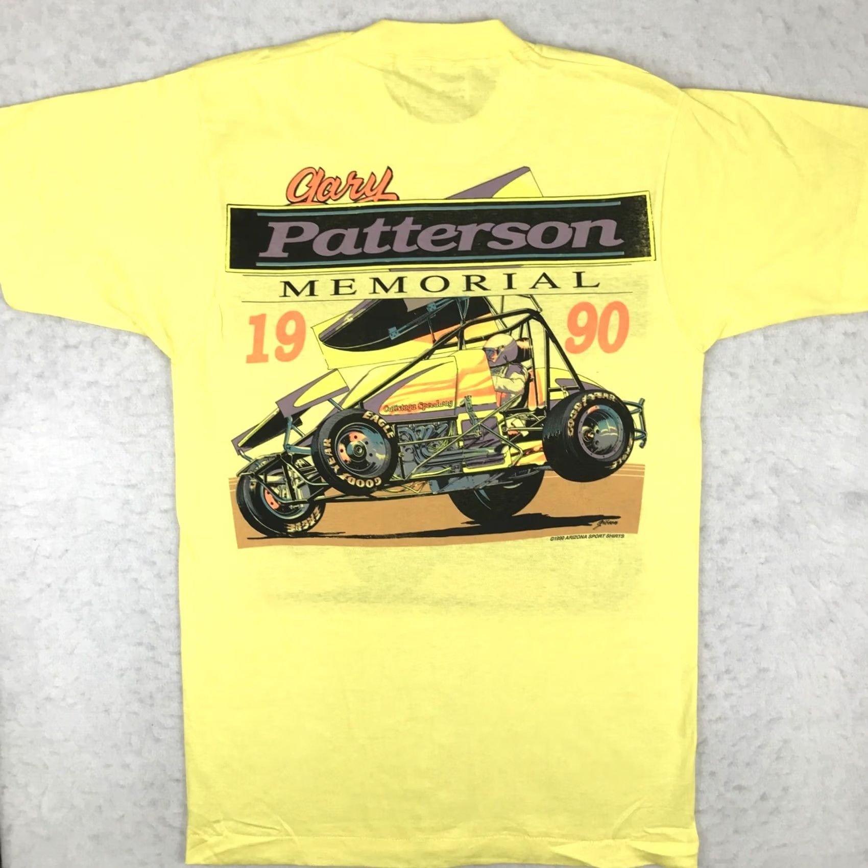 Fruit Of The Loom NOS vintage 90s Gary Patterson Narc Sprint Car Racing T-Shirt S Crew Neck Short Sleeve Yellow Cotton Fruit of the Loom Mens Size US S / EU 44-46 / 1 - 6 Thumbnail