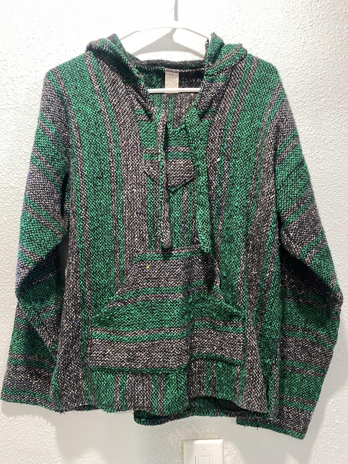 Unknown London Green and Gray Striped Hooded Baja Style Pullover Size US S / EU 44-46 / 1 - 1 Thumbnail