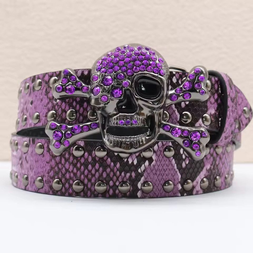 Japanese Brand 105 cmRhinestone Skull Halloween Belt Size ONE SIZE - 1 Thumbnail