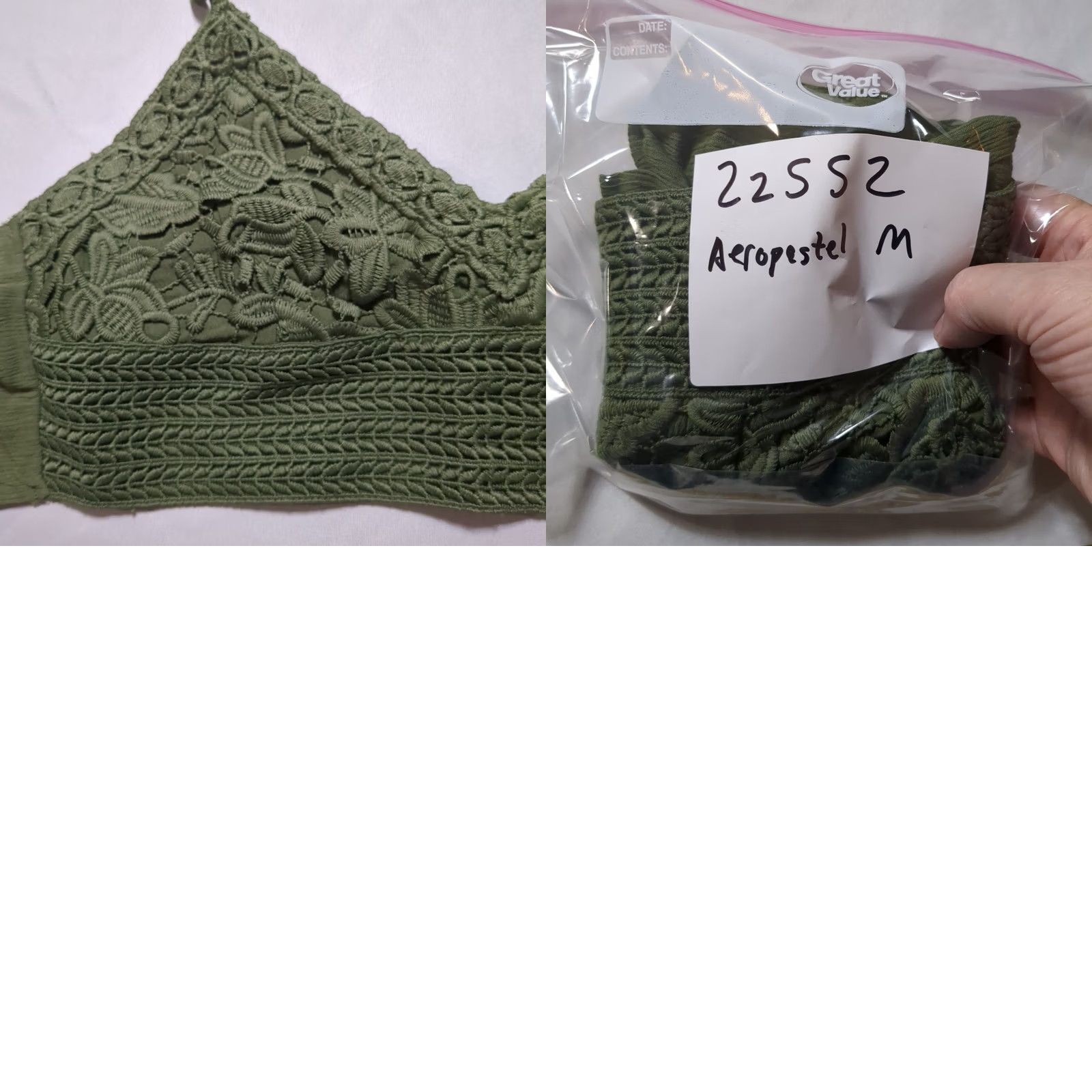 Aeropostale VINTAGE Aeropostale Bralette Top Shirt Womens Olive Green Lace Wrap Tie Bra M Green Floral Crochet Embroidered Festival boho Size M / US 6-8 / IT 42-44 - 8 Thumbnail
