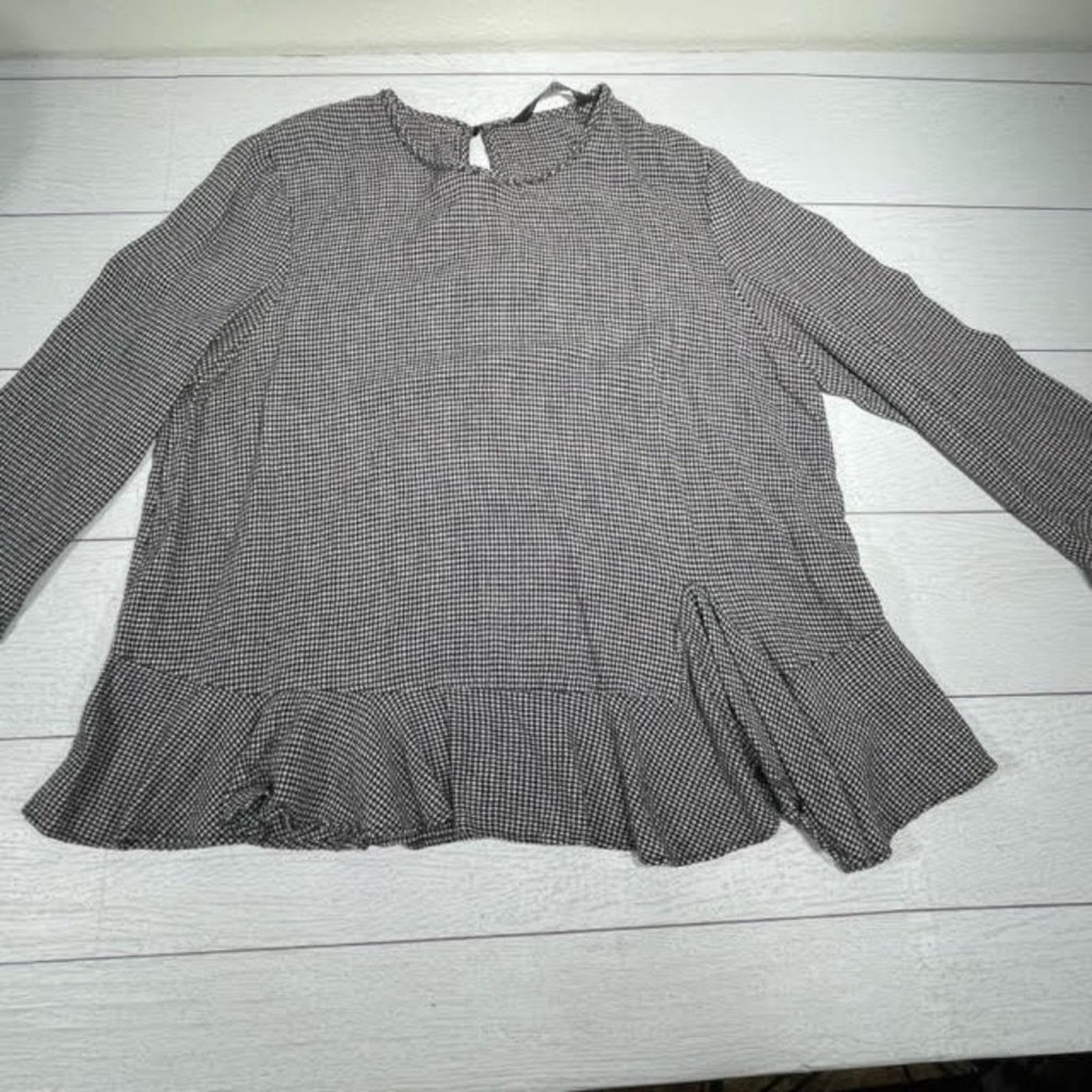 Zara Zara Woman Black White Scoop Neck Gingham Peplum Blouse Sz M Size M / US 6-8 / IT 42-44 - 2 Thumbnail