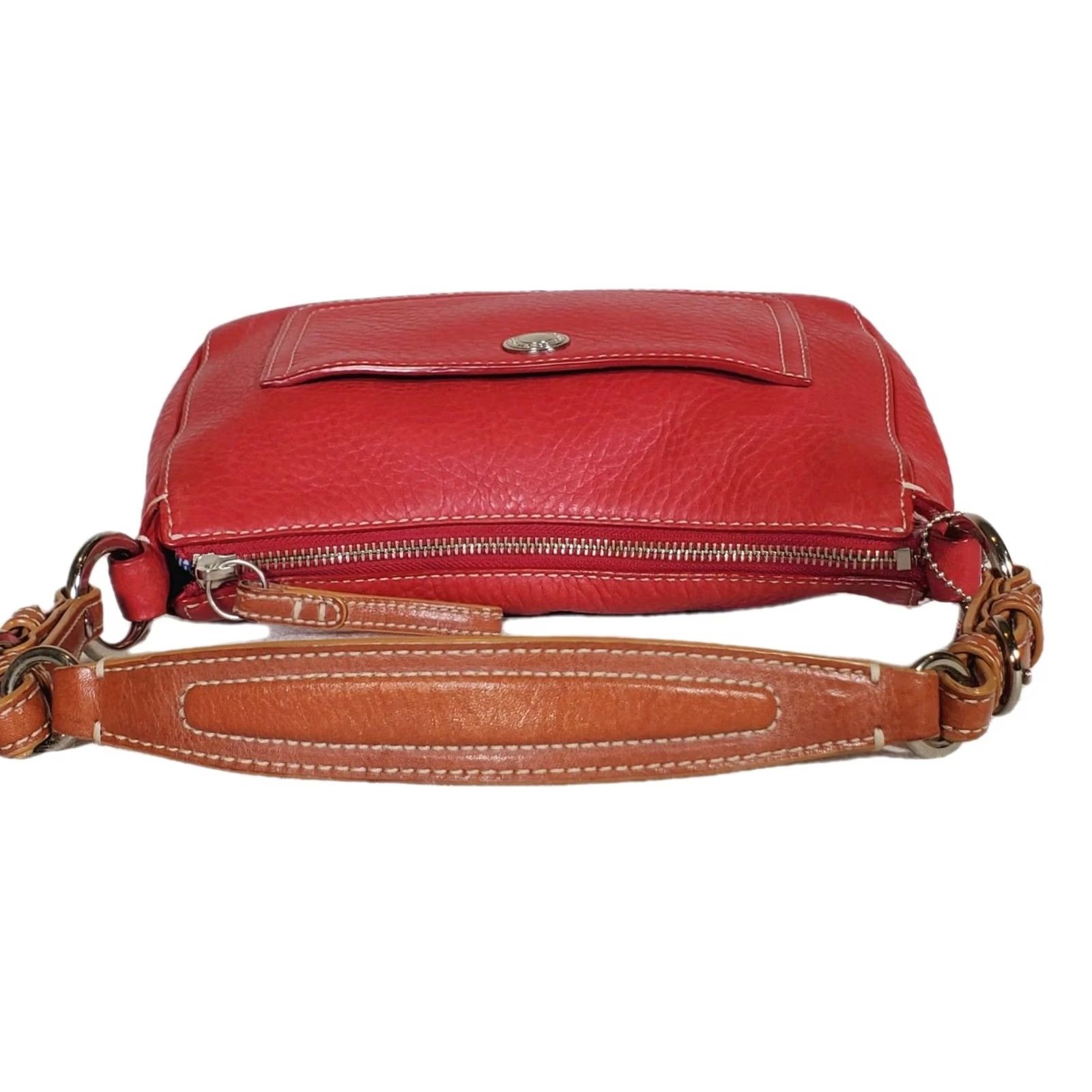 Coach VINTAGE COACH Chelsea Hobo Shoulder Bag 8E99 Red Pebbled Leather Caramel Brown Strap Chelsea Hobo Shoulder Bag Women Medium Red 2005 Y2K Size ONE SIZE - 5 Thumbnail