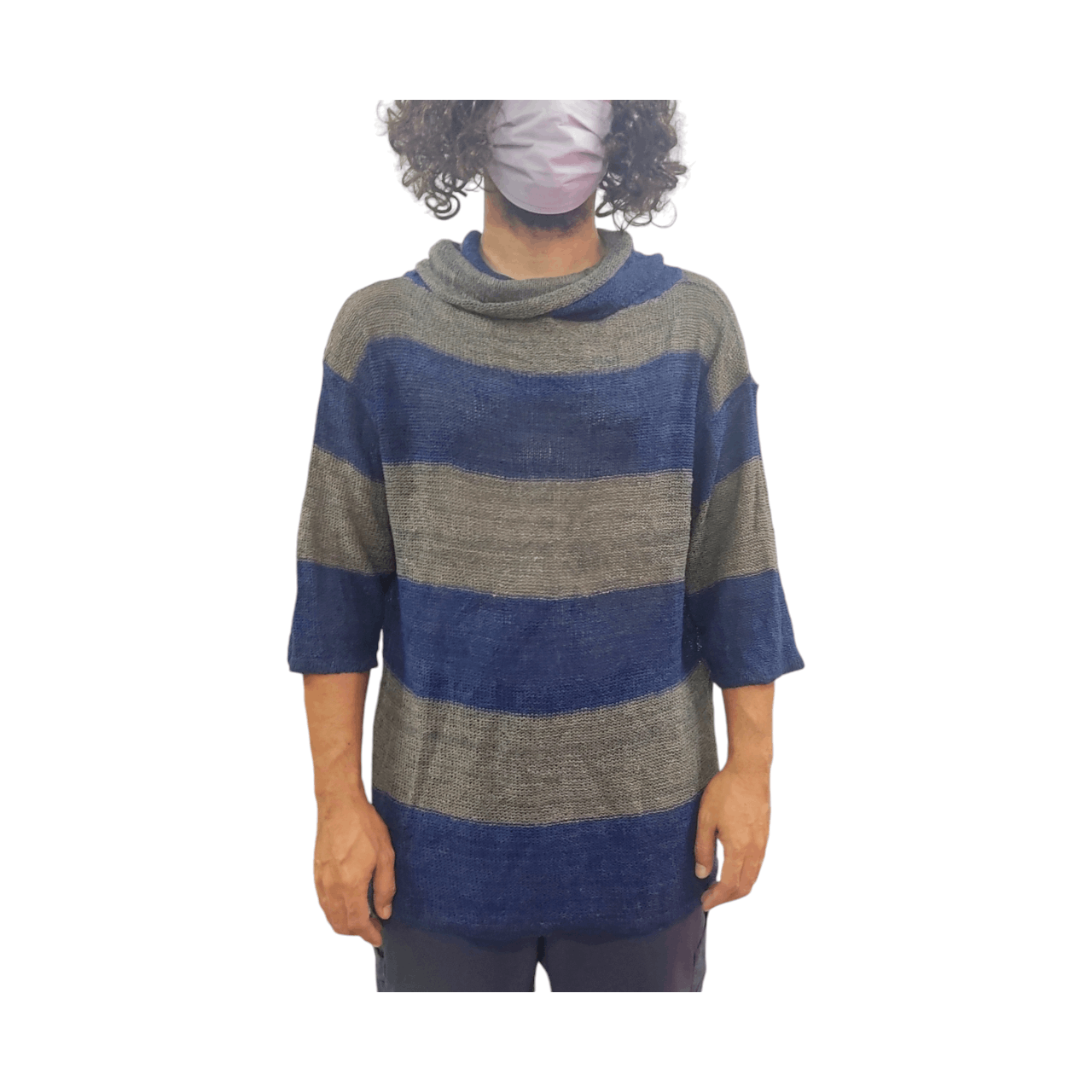 Issey Miyake Vintage 70s ISSEY MIYAKE Stripe Linen Knit Cowl Neck Jumper Size US M / EU 48-50 / 2 - 12 Thumbnail