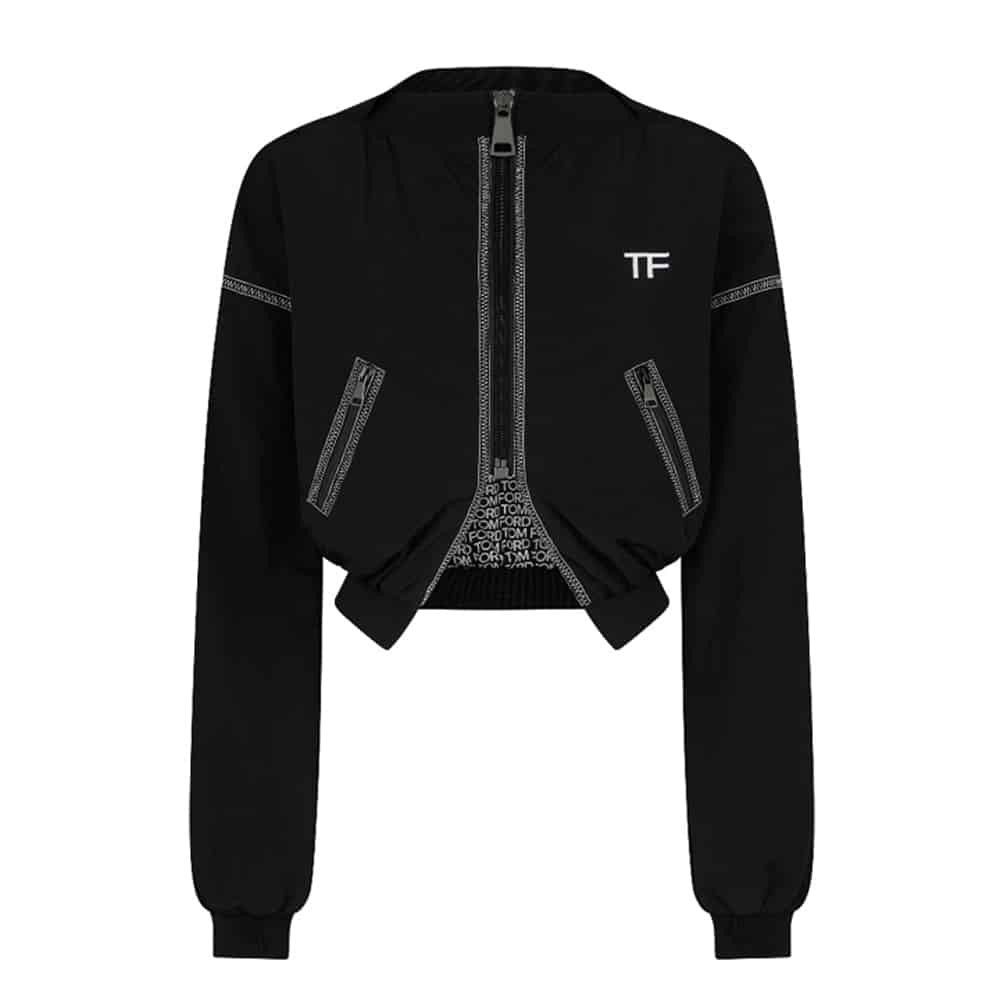 o1loc1c0924 CS1196 Nylon Cropped Track Jacket in Black