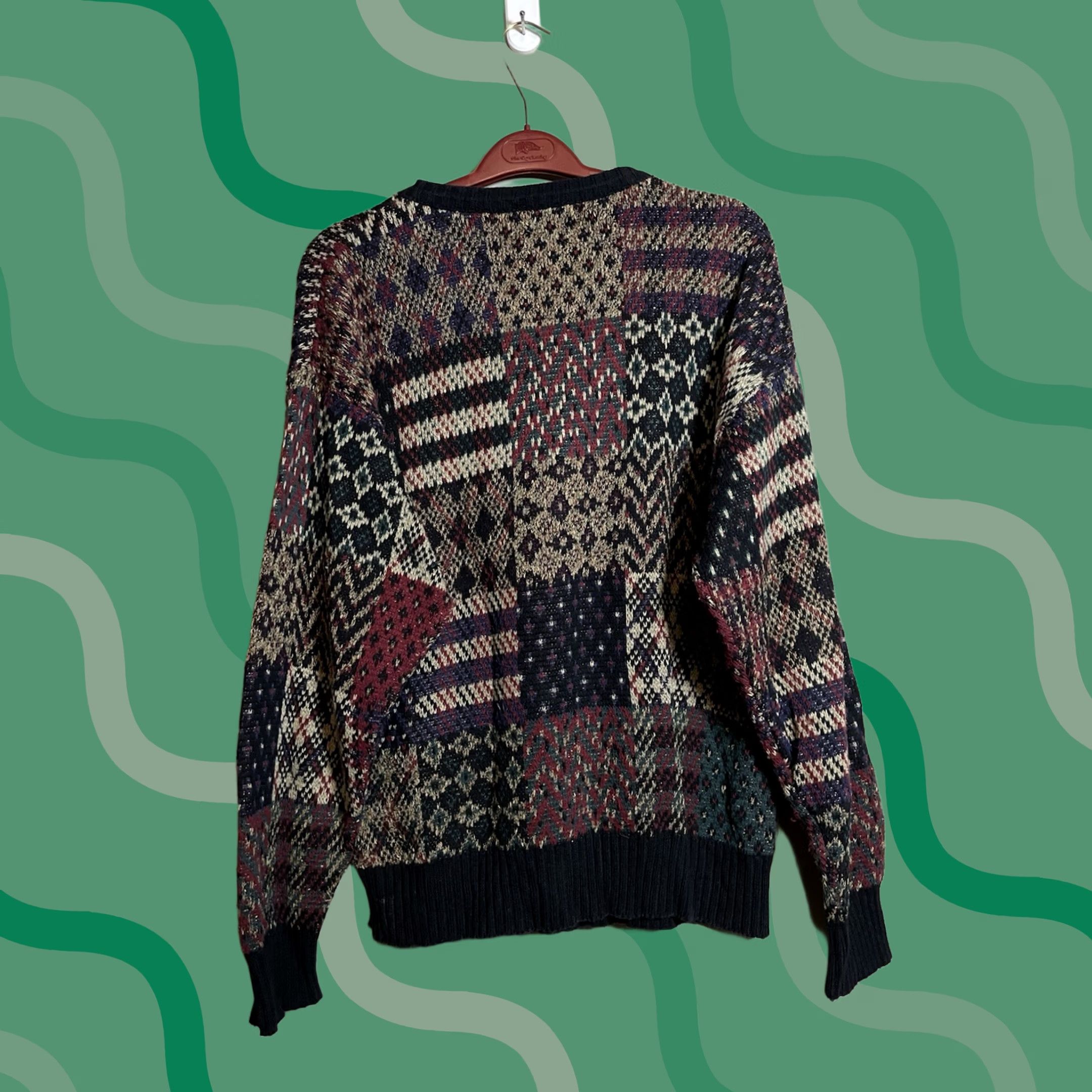 Vintage VINTAGE TSR Grandpa Sweater Men's L Knit Texture Pullover Crew Neck Brown 80s USA Geometric Pattern CSR? Size US L / EU 52-54 / 3 - 1 Thumbnail