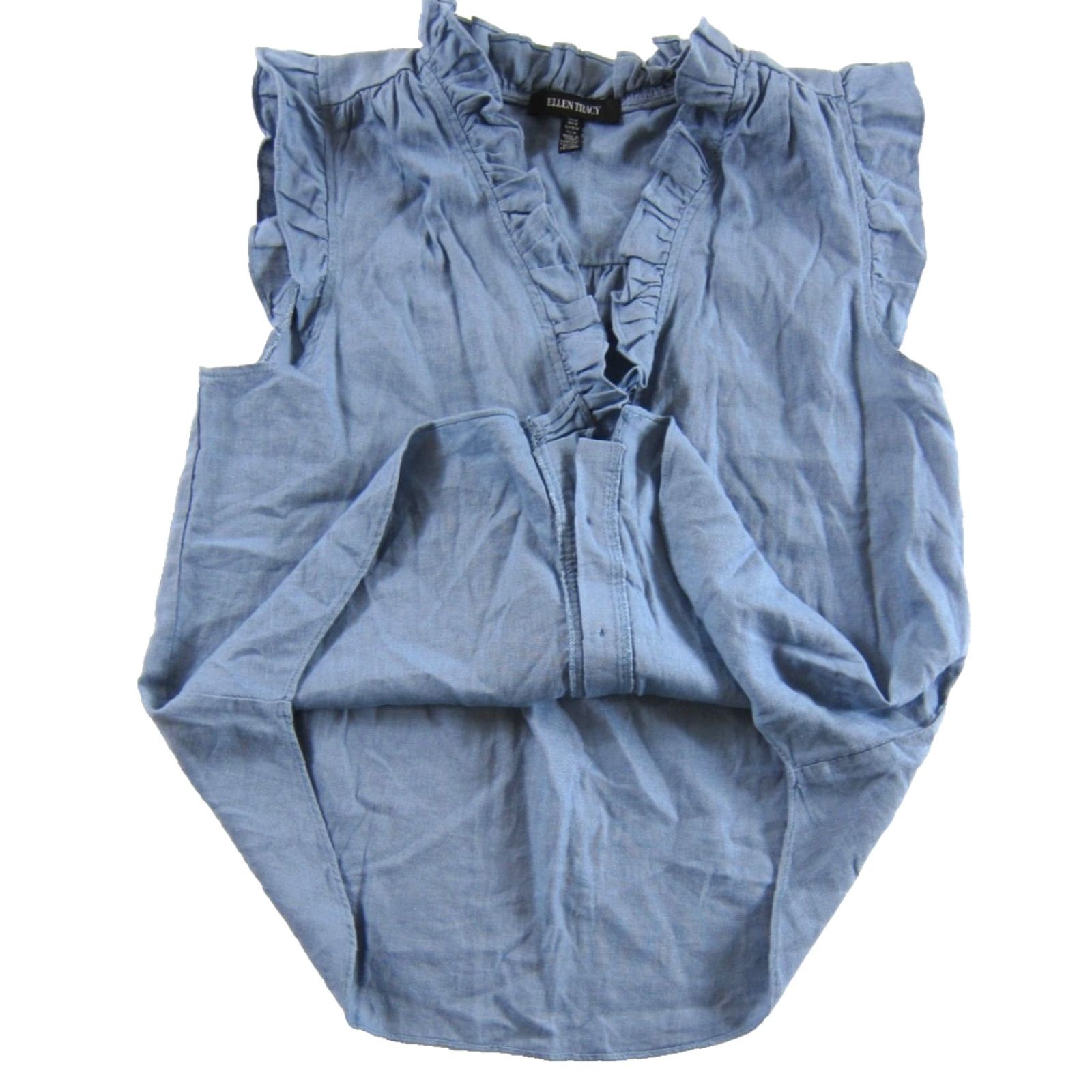 Ellen Tracy NWT Ellen Tracy Blouse Shirt Medium Linen Blue Sleeveless Button Down V-Neck Ruffle Non-vintage Womens Size M / US 6-8 / IT 42-44 - 4 Thumbnail