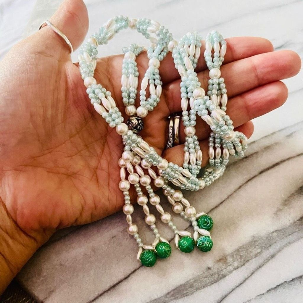 Vintage Vintage Faux Pearl Beaded Necklace Blue White Green Rose Size ONE SIZE - 6 Thumbnail