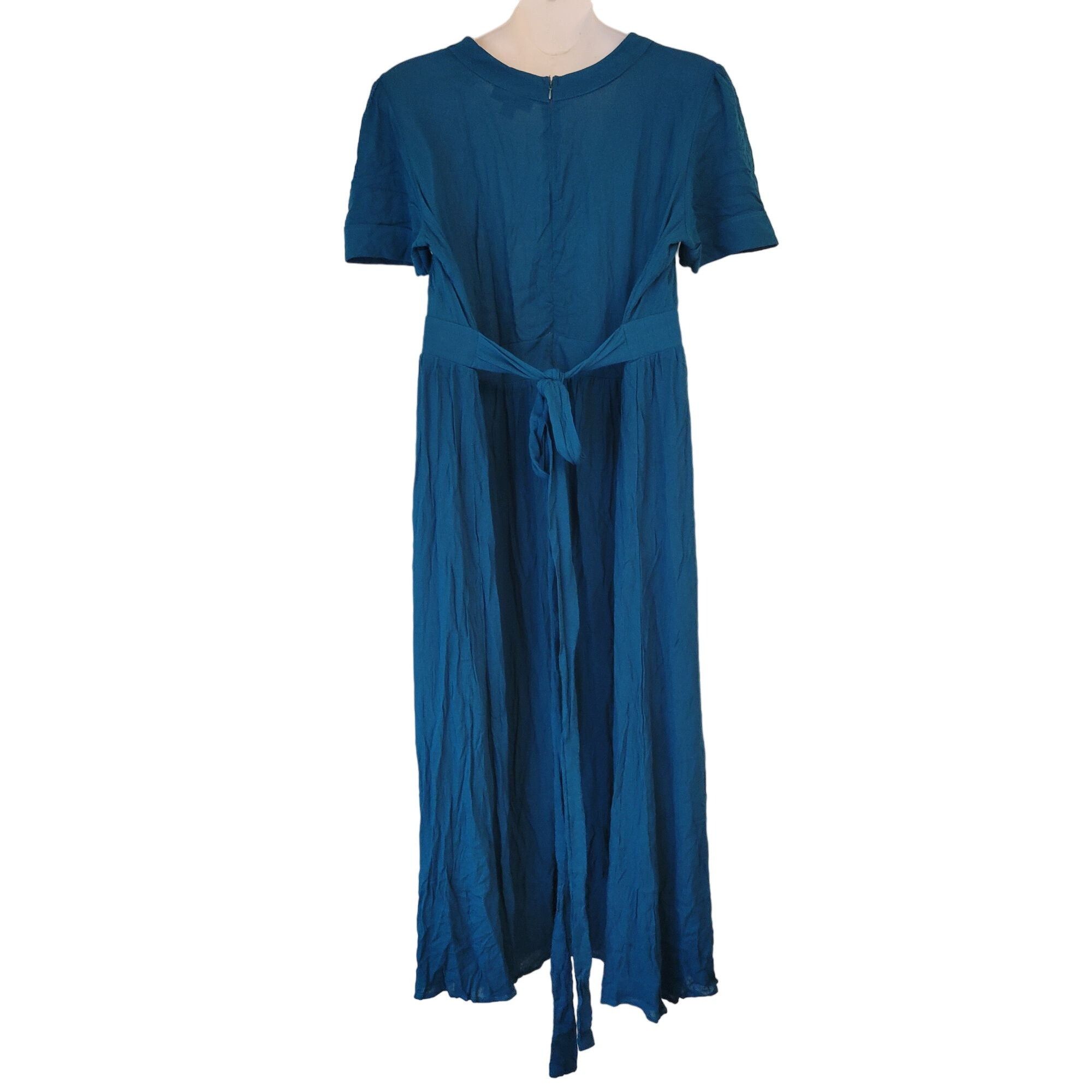 Roamans 22 24 1X Rayon Teal Blue A Line Maxi Dress Modest Lo