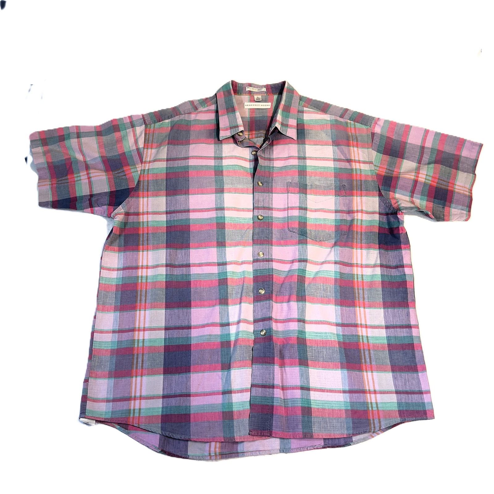 Geoffrey Beene Geoffrey Beene Button Shirt Men XL Pastel Pink Blue Green Size US XL / EU 56 / 4 - 1 Thumbnail