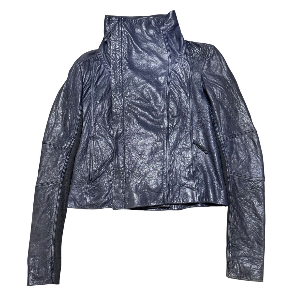 Japanese Brand Husk Hi-Neck Leather Biker Jacket Rick Owens Style Size S / US 4 / IT 40 - 11 Thumbnail