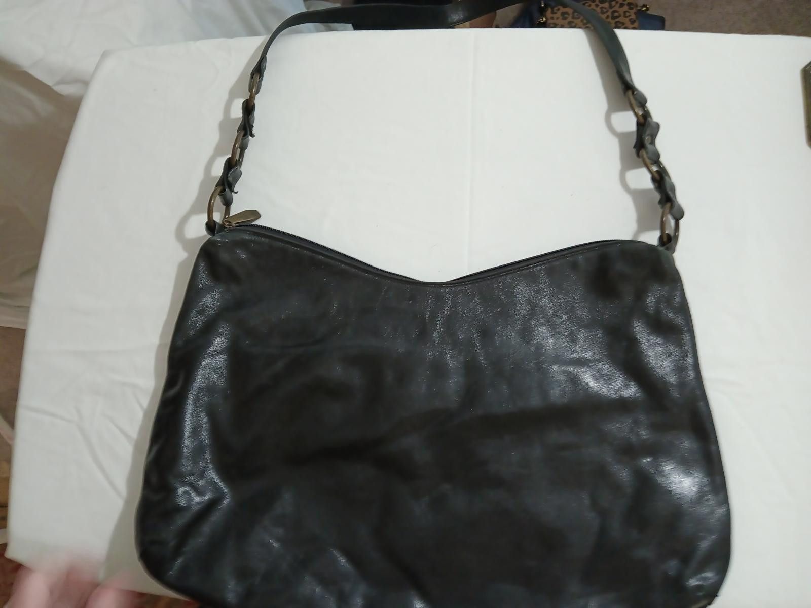 Designer Stylish Black Shoulder Bag with Decorative Eyelets Size ONE SIZE - 3 Thumbnail