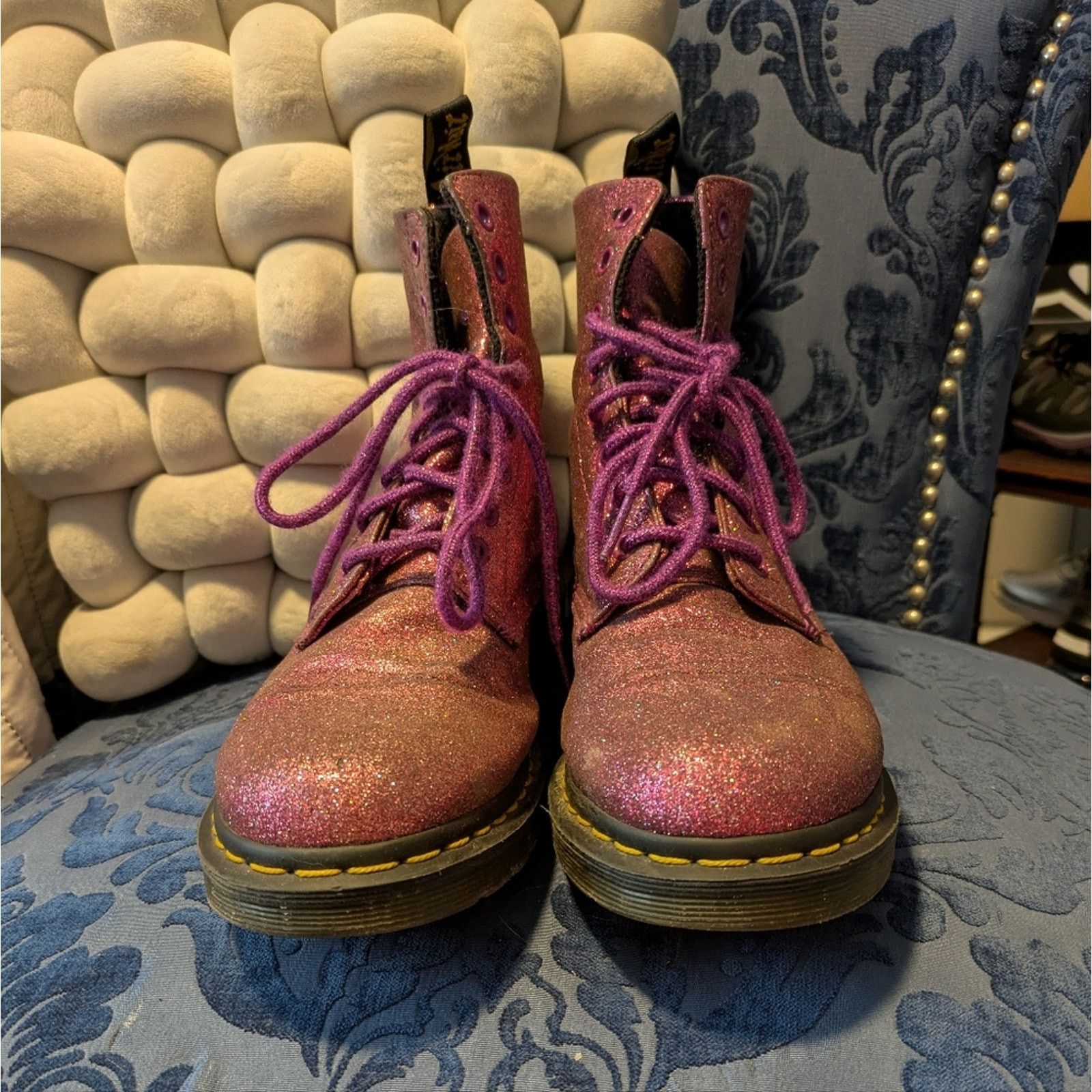 Dr Martens Pascal Hot Pink Glitter LaceUp Boots Size 9/EU 41