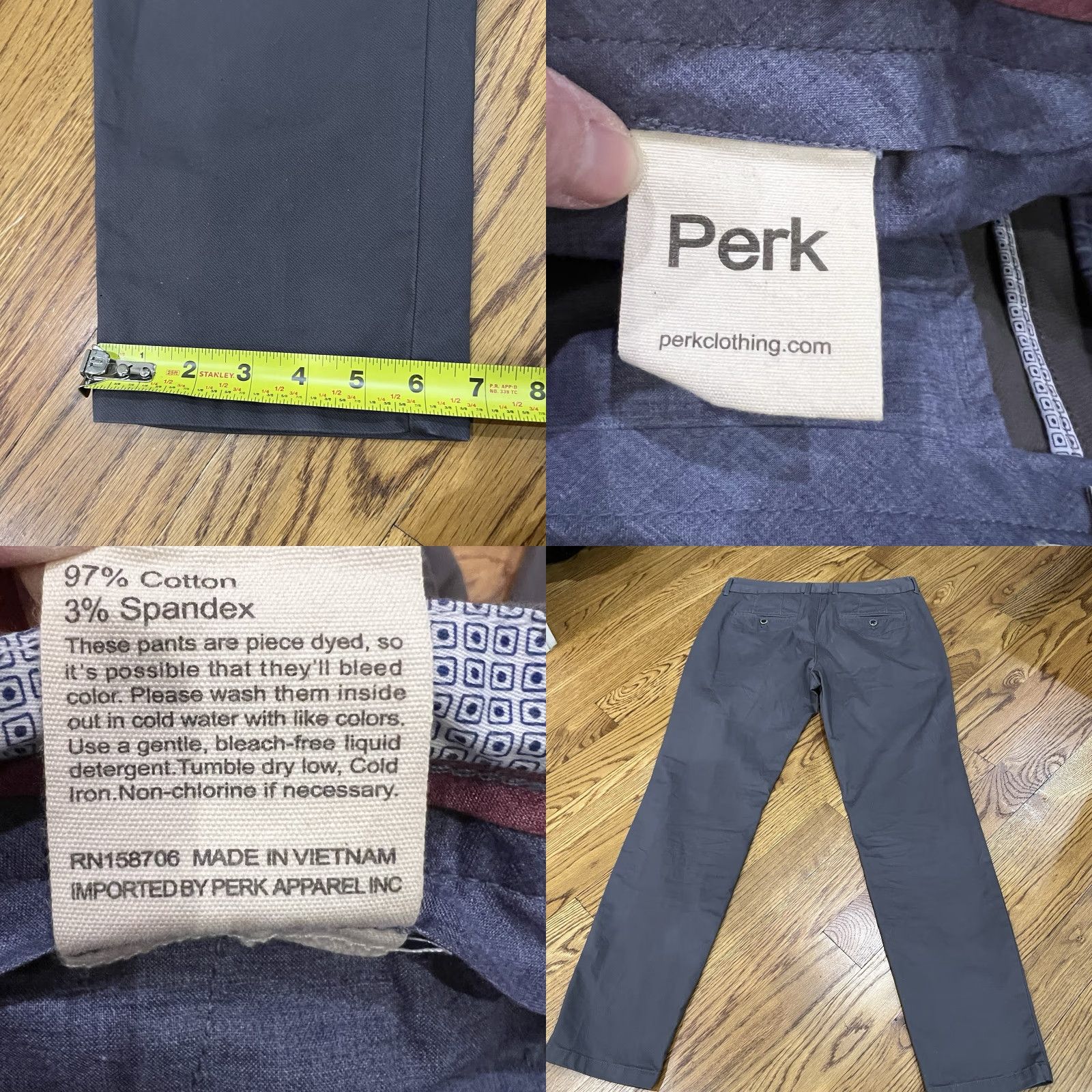 Vintage Perk Slim Fit + Stretch 33x32 Grey Pants Chinos Size US 33 - 8 Thumbnail