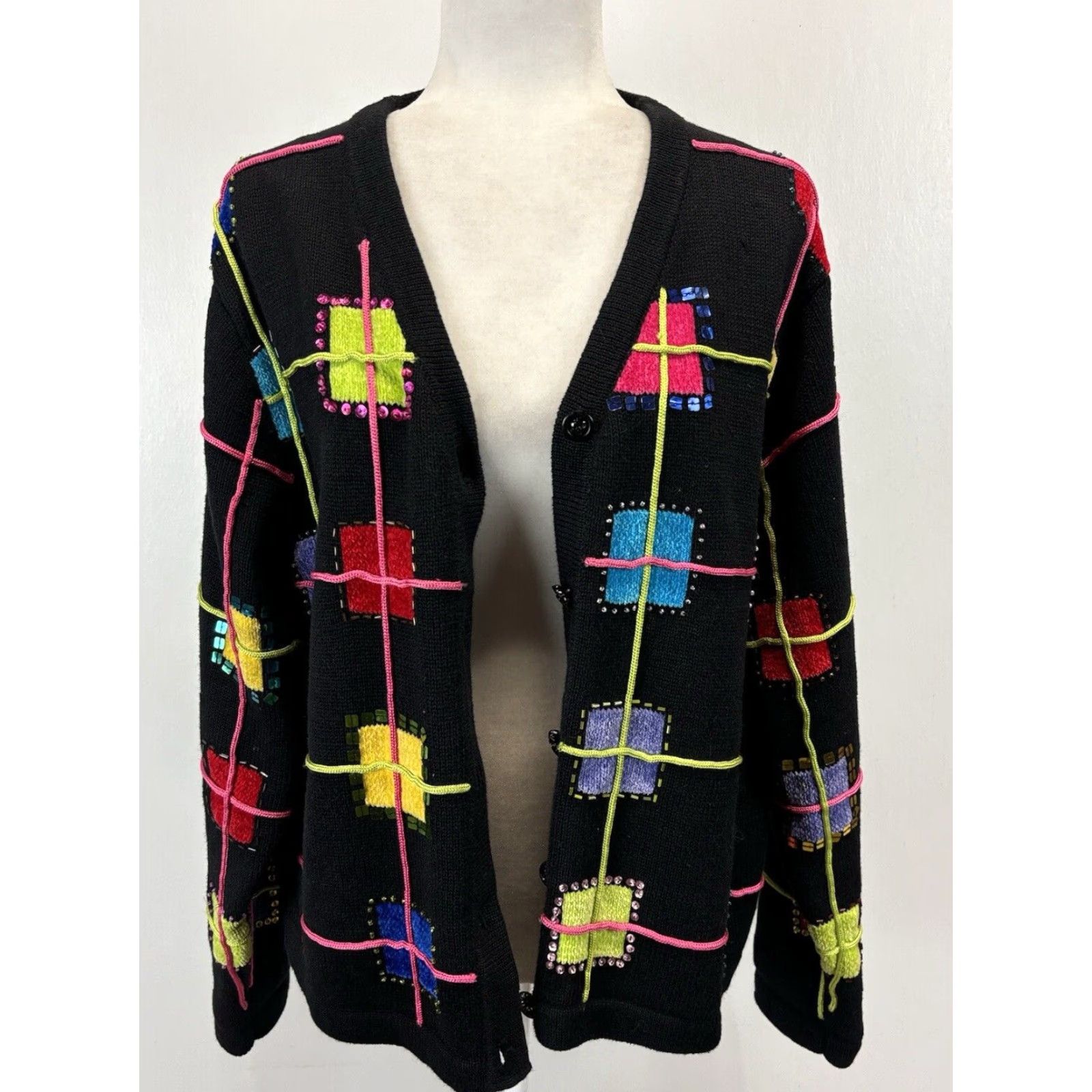 Vintage VINTAGE Patchington Black Beaded Cardigan Sweater XL Women’s Granny Core Size XL / US 12-14 / IT 48-50 - 6 Thumbnail