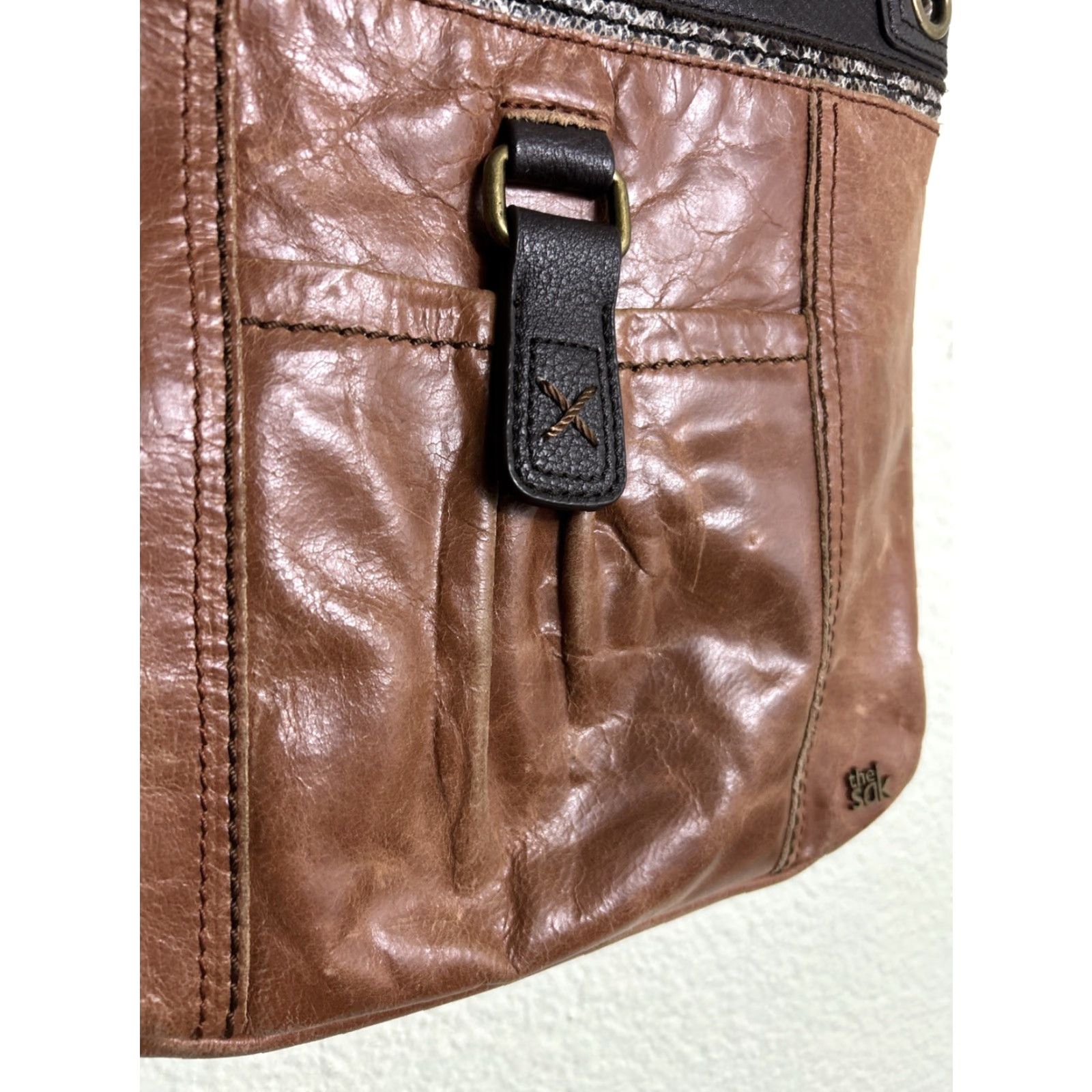 The Sak The Sak Light Brown Leather Purse Crossbody Boho 11x11x3" Ladies Browns Crossbody Bag Boho Leather Purse Women Size ONE SIZE - 3 Thumbnail