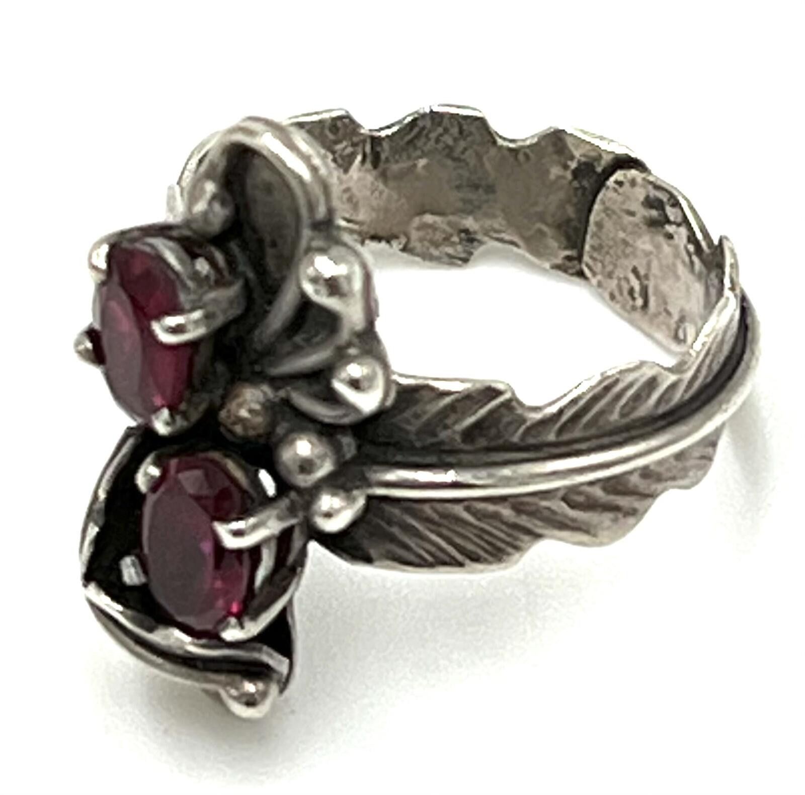 Other Rubies Set in Sterling Silver Native Floral & Feather Ring Size ONE SIZE - 7 Thumbnail