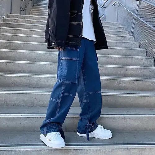 Japanese Brand Blue Loose Straight Baggy Denim Pant Size US 31 - 1 Thumbnail