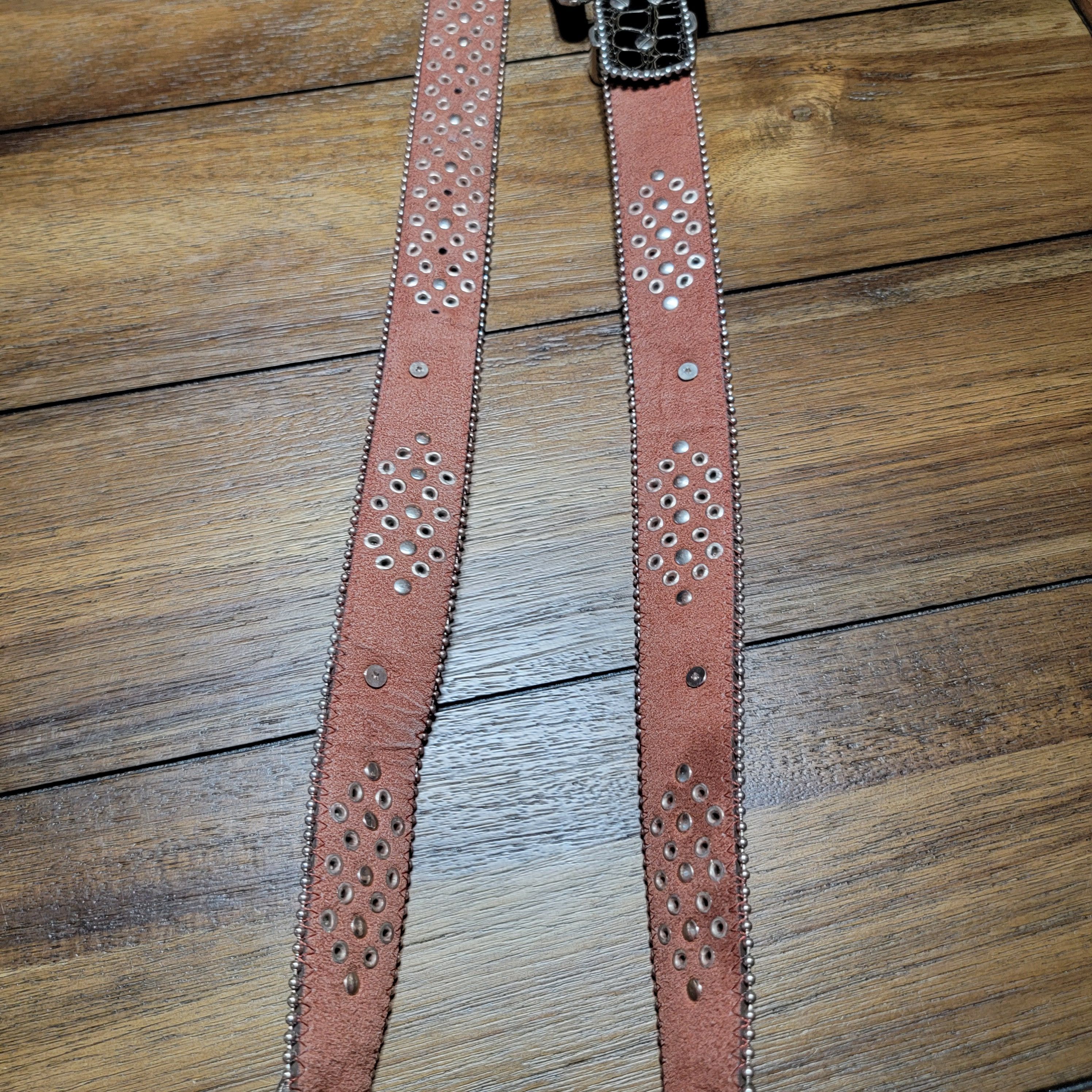 Other Heavy Leather Studded Bling Cross Western Belt wLarge Buckle Size ONE SIZE - 4 Thumbnail