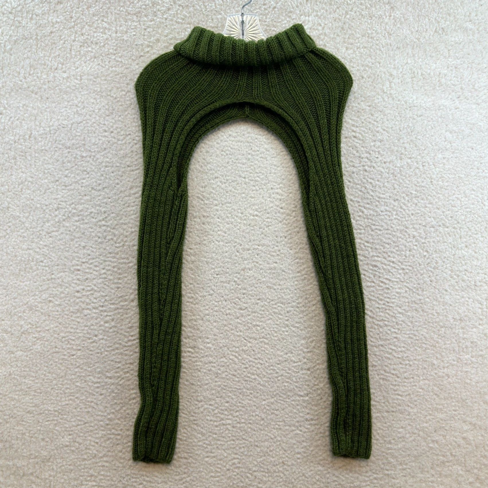 Vintage VINTAGE Bolero Shrug Sweater Top Green Turtleneck Chunky Rib Knit Cropped Fairy Grunge Size ONE SIZE - 2 Thumbnail