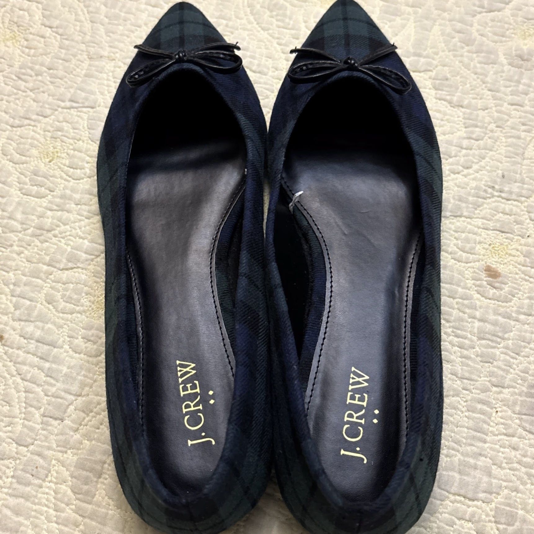 Green Plaid Flats Women's Size 10 Slip-On Pointed Toe