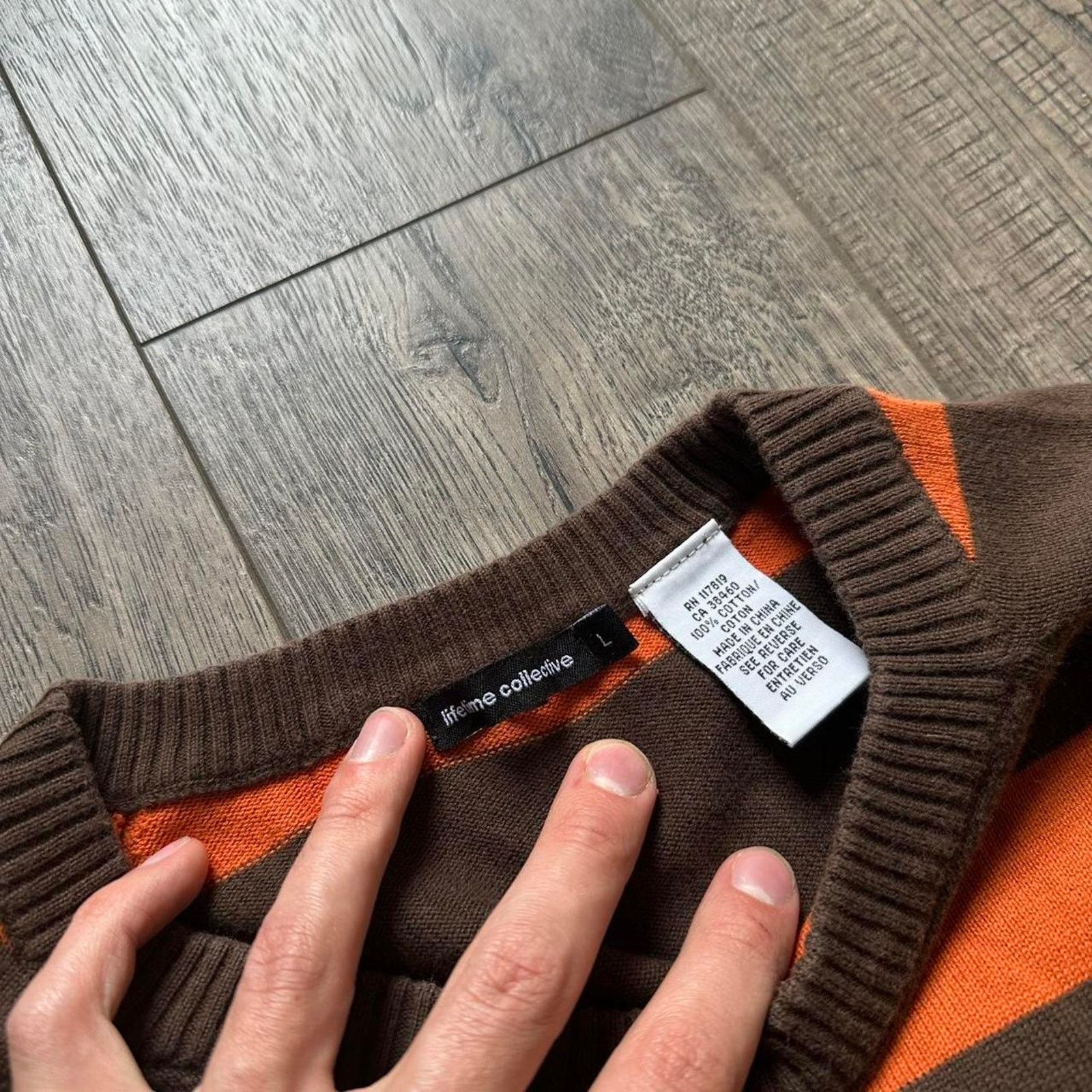 Vintage Vintage Y2K 00s Orange Brown Striped Basic Pullover Sweater Size US L / EU 52-54 / 3 - 7 Thumbnail