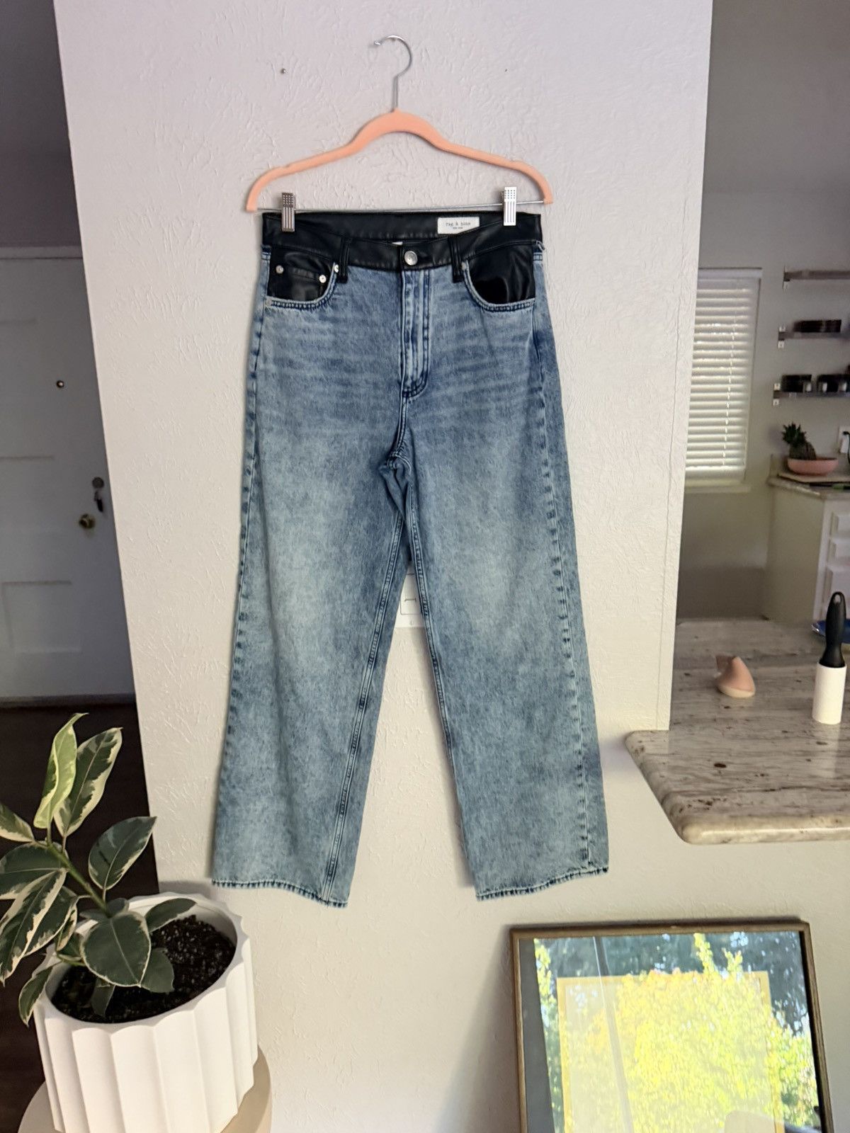 Rag & Bone Rag and Bone Shea faux leather wide leg mid rise jeans 28 Size 28" / US 6 / IT 42 - 2 Thumbnail