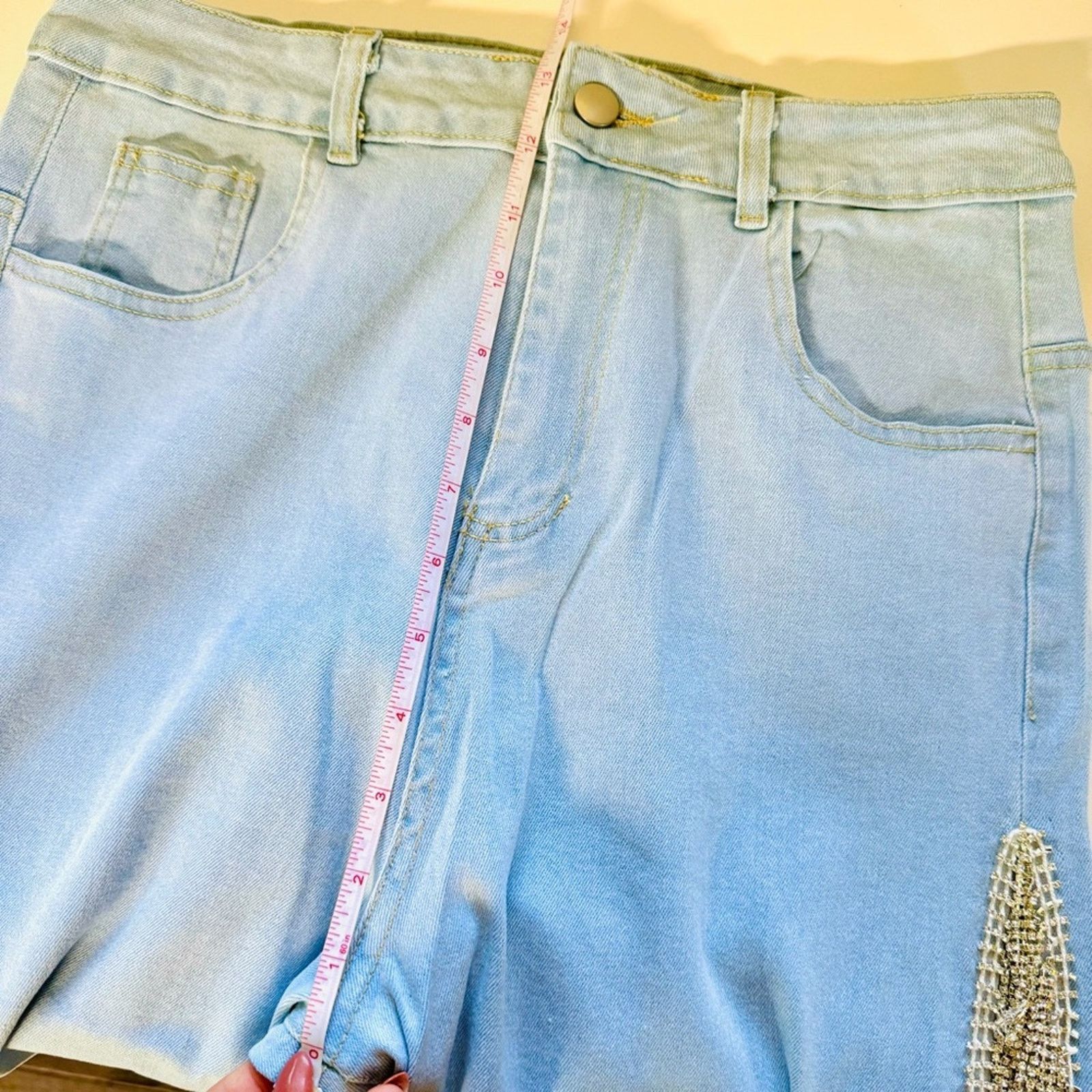 Other NEW Light Stretch Denim Crystal Fringe Tassel Split Leg Jean Size 28" / US 6 / IT 42 - 11 Thumbnail