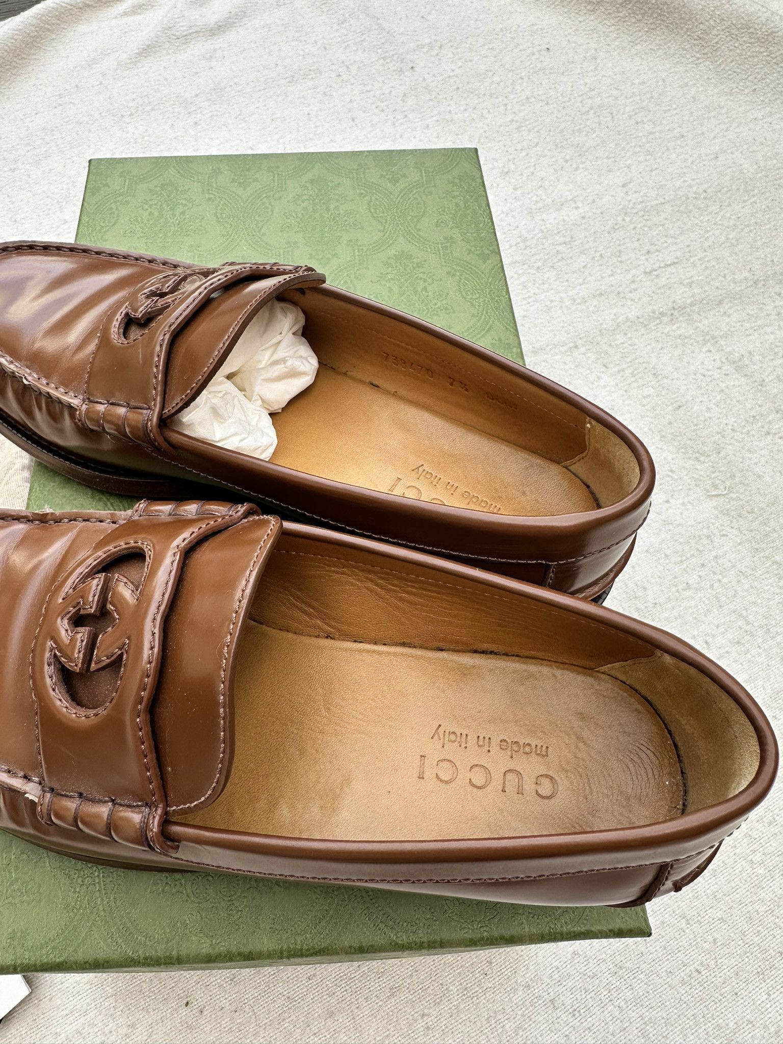 Gucci Gucci Moccasins Brown Leather Interlocking G Logo Shoes Size US 8 / EU 41 - 13 Thumbnail