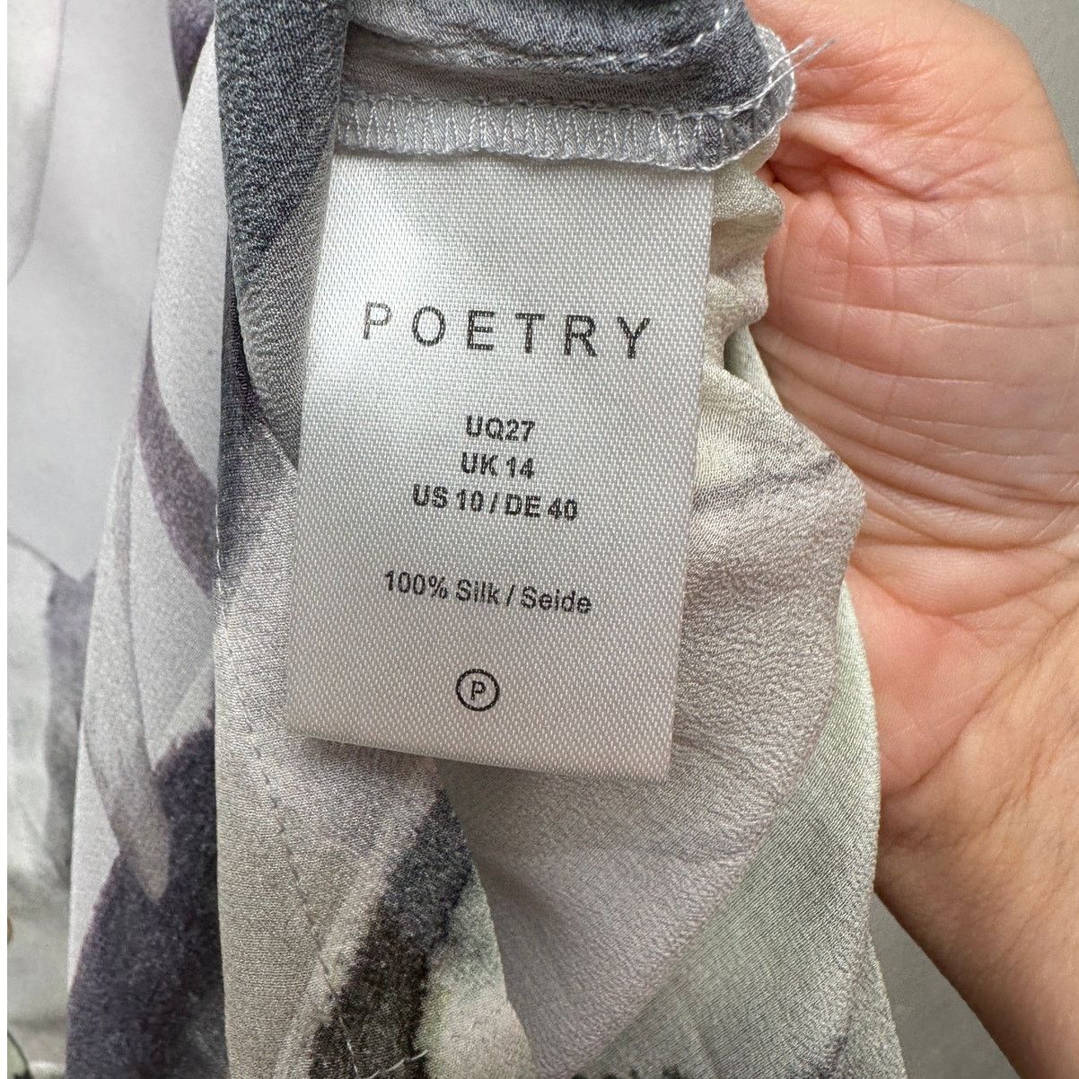 Other Poetry 100% Silk Blouse Gray Green Ivory Womens US 10 V Neck Size L / US 10 / IT 46 - 9 Thumbnail