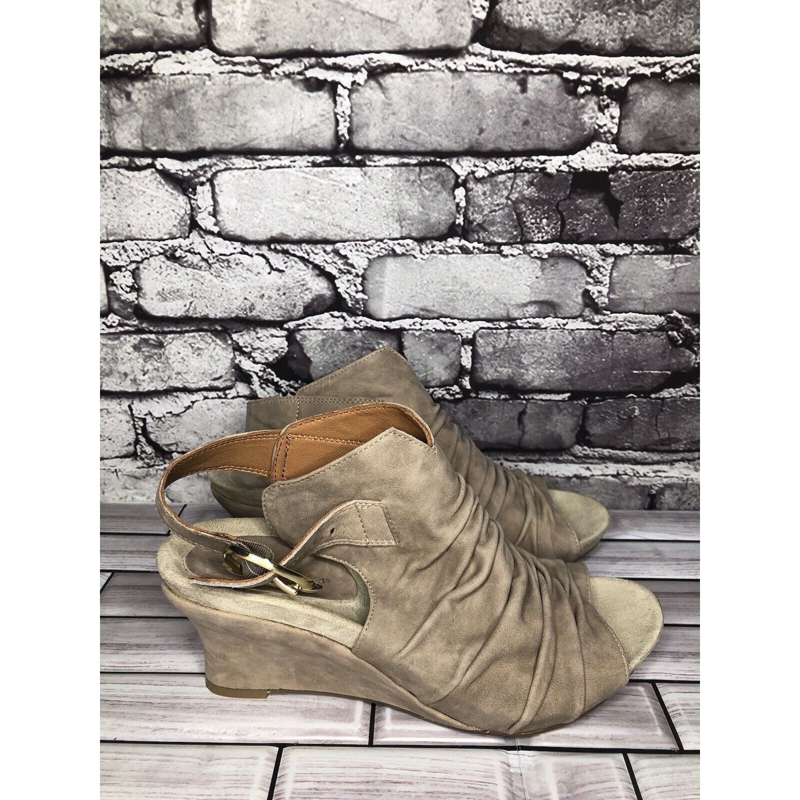 Other Earthies Santo Taupe Suede Leather Ankle Wedge Booties Women Size US 10 / IT 40 - 20 Thumbnail