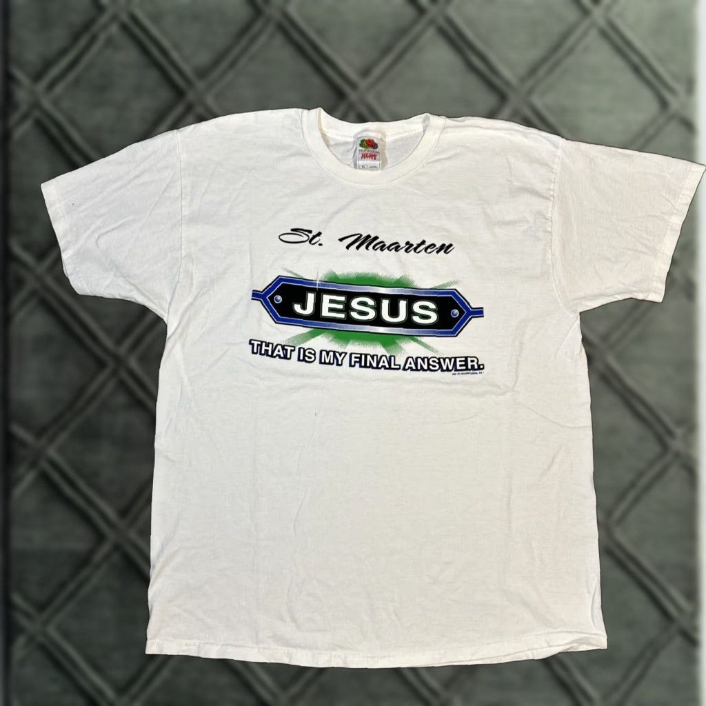 Fruit Of The Loom VINTAGE 90s Jesus That’s My Final Answer St. Maarten Religion God T-Shirt XL Men White 90s Mens XL T-Shirt Fruit of the Loom Size US XL / EU 56 / 4 - 1 Thumbnail