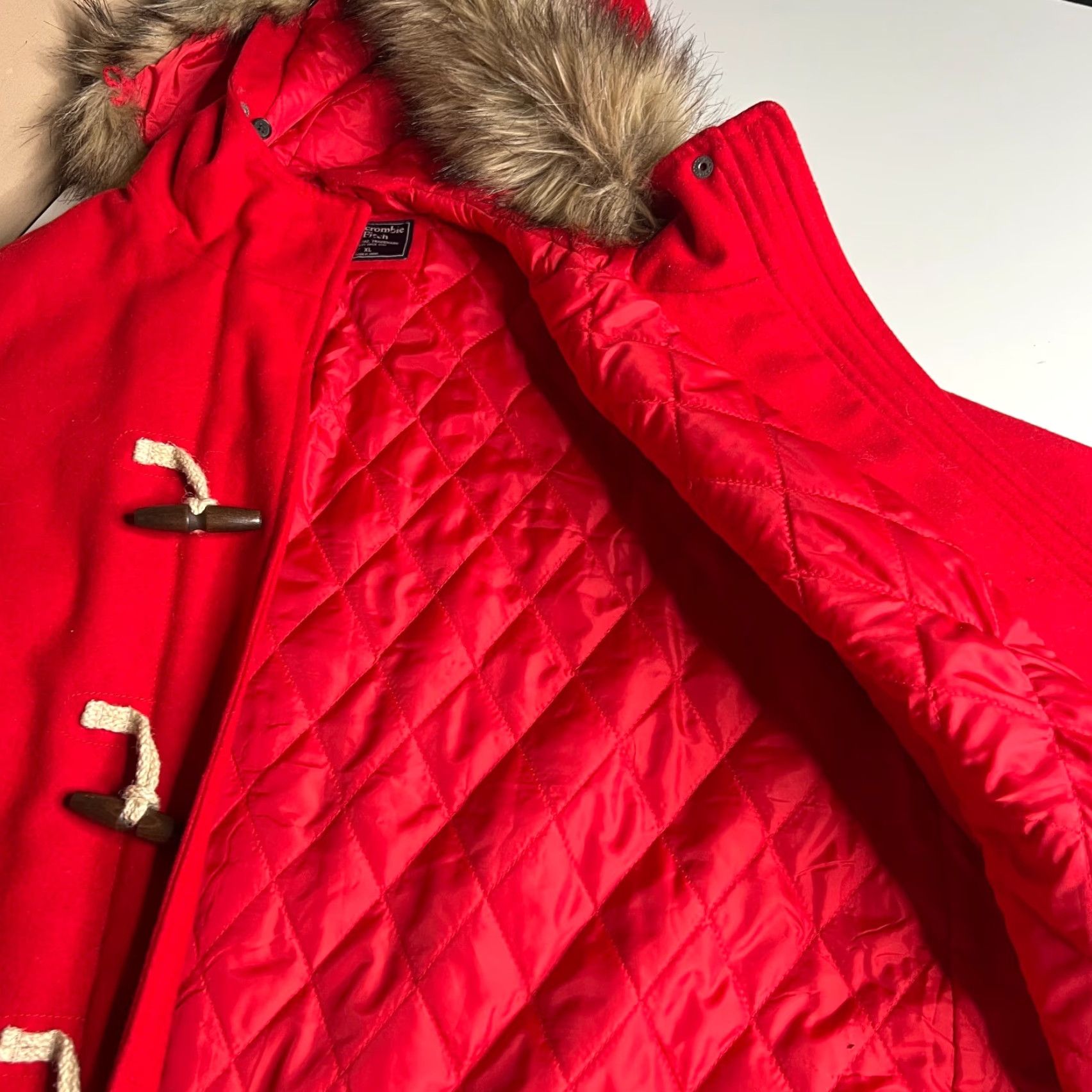 Abercrombie & Fitch VINTAGE Abercrombie & Fitch Red Wool Duffle Coat Hood Womens XL Winter Jacket Size XL / US 12-14 / IT 48-50 - 7 Thumbnail