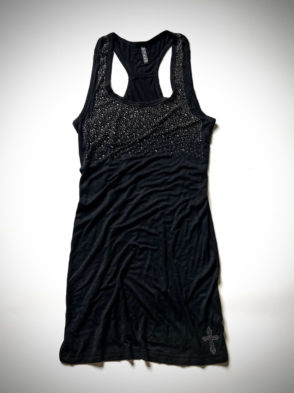 Japanese Brand b.r.u.s.h. Metallic Rhinestone Studded Tank Top Y2K Grunge Size M / US 6-8 / IT 42-44 - 1 Thumbnail