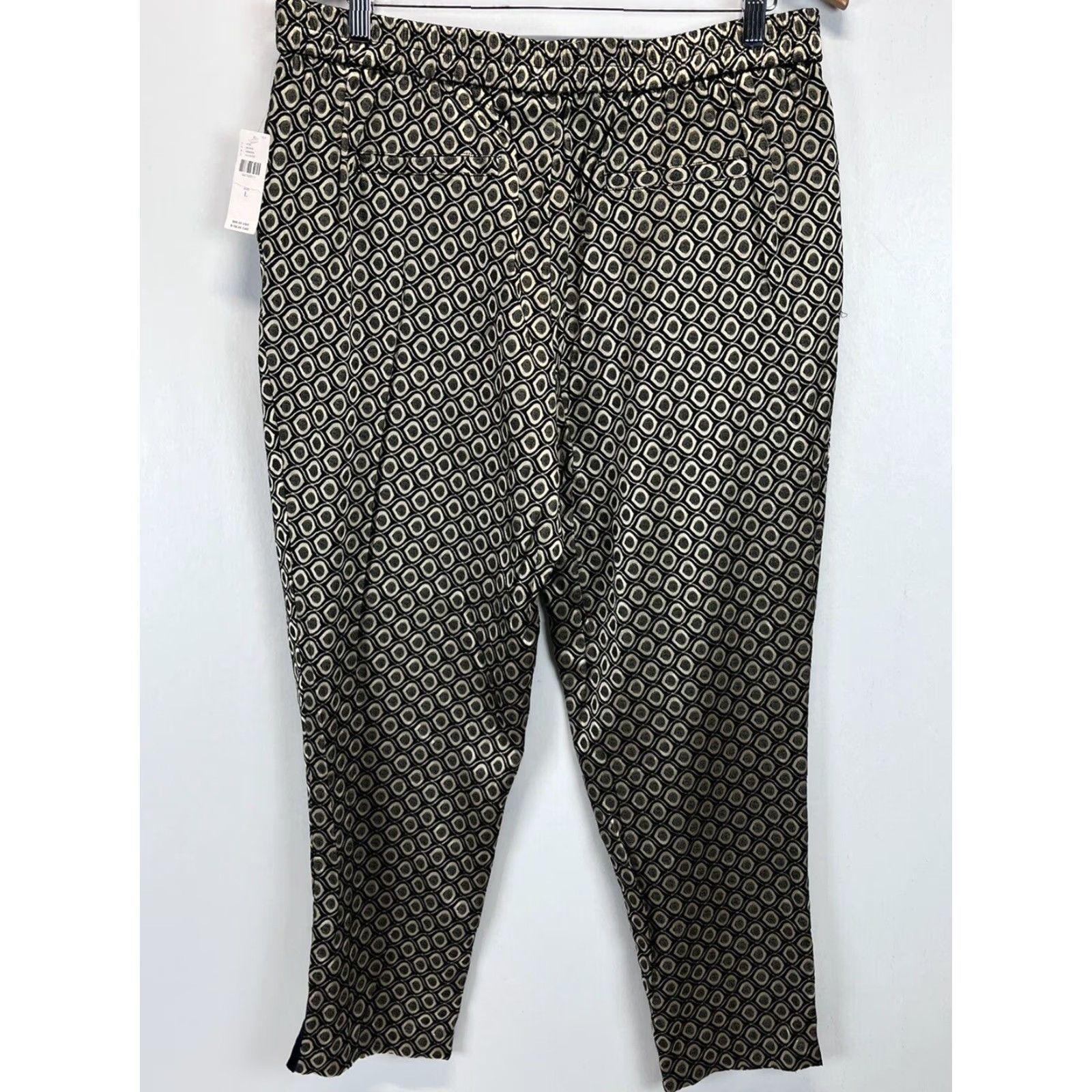 Anthropologie Anthropologie Larkin Jacquard Tapered Pants Sz L Black Gold Pull On Women Size 36" / US 14 / IT 50 - 3 Thumbnail