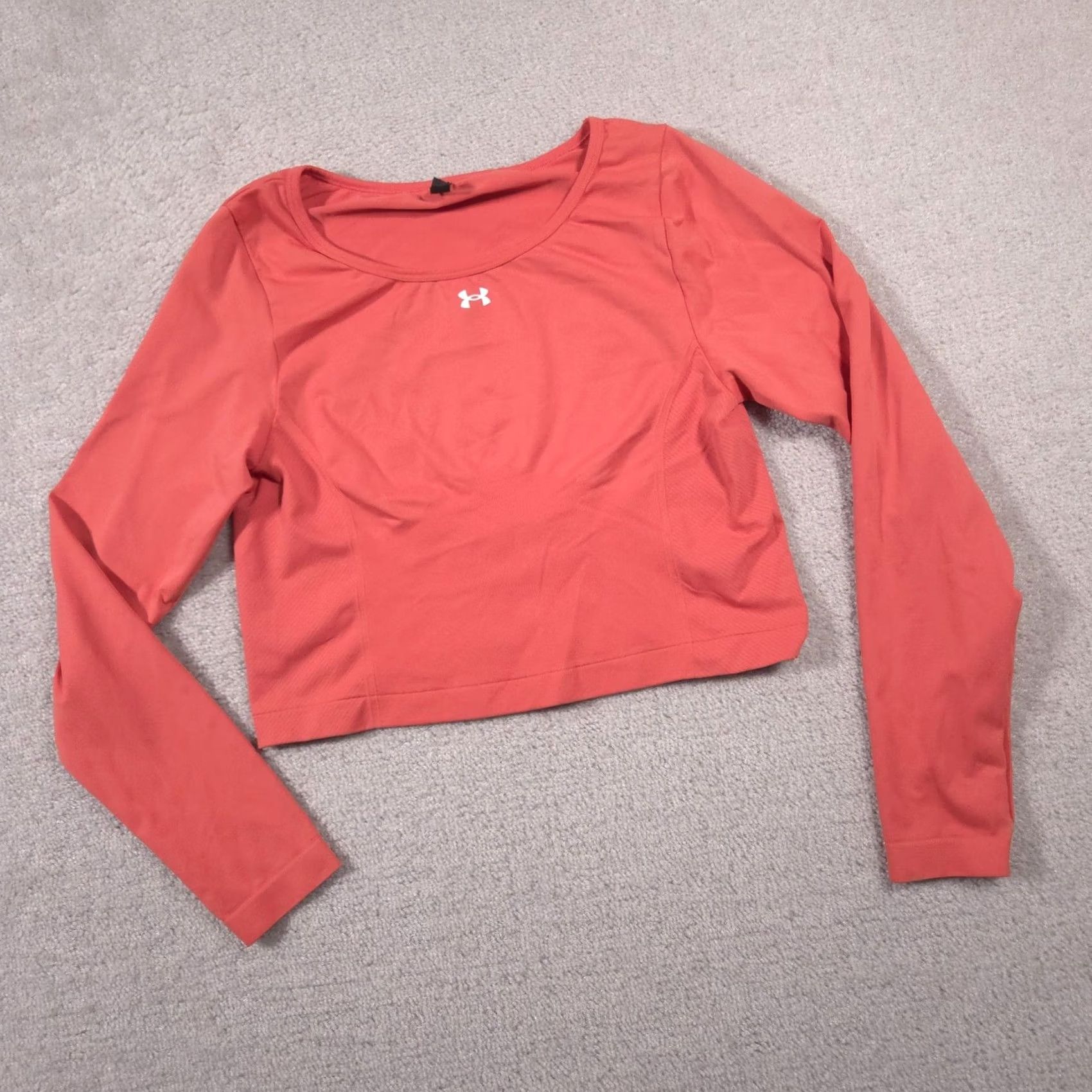 Under Armour Under Armour Shirt Womens XL Cropped Long Sleeve Crew Neck Gym Training Coral Pink Logo Size XL / US 12-14 / IT 48-50 - 3 Thumbnail