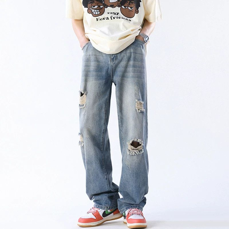 Vintage Men's casual straight wide-leg ripped jeans Size US 32 / EU 48 - 1 Thumbnail