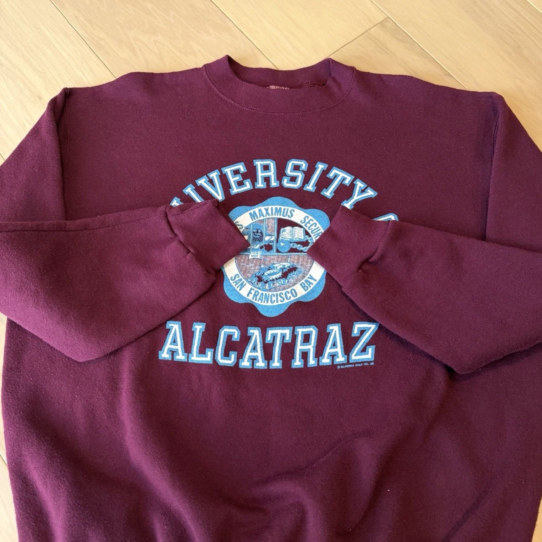Vintage VINTAGE University of Alcatraz Sweatshirt XL Maroon 80s Fleece Men Crew Neck Heavyweight All Seasons San Francisco Logo Pullover Size US XL / EU 56 / 4 - 4 Thumbnail