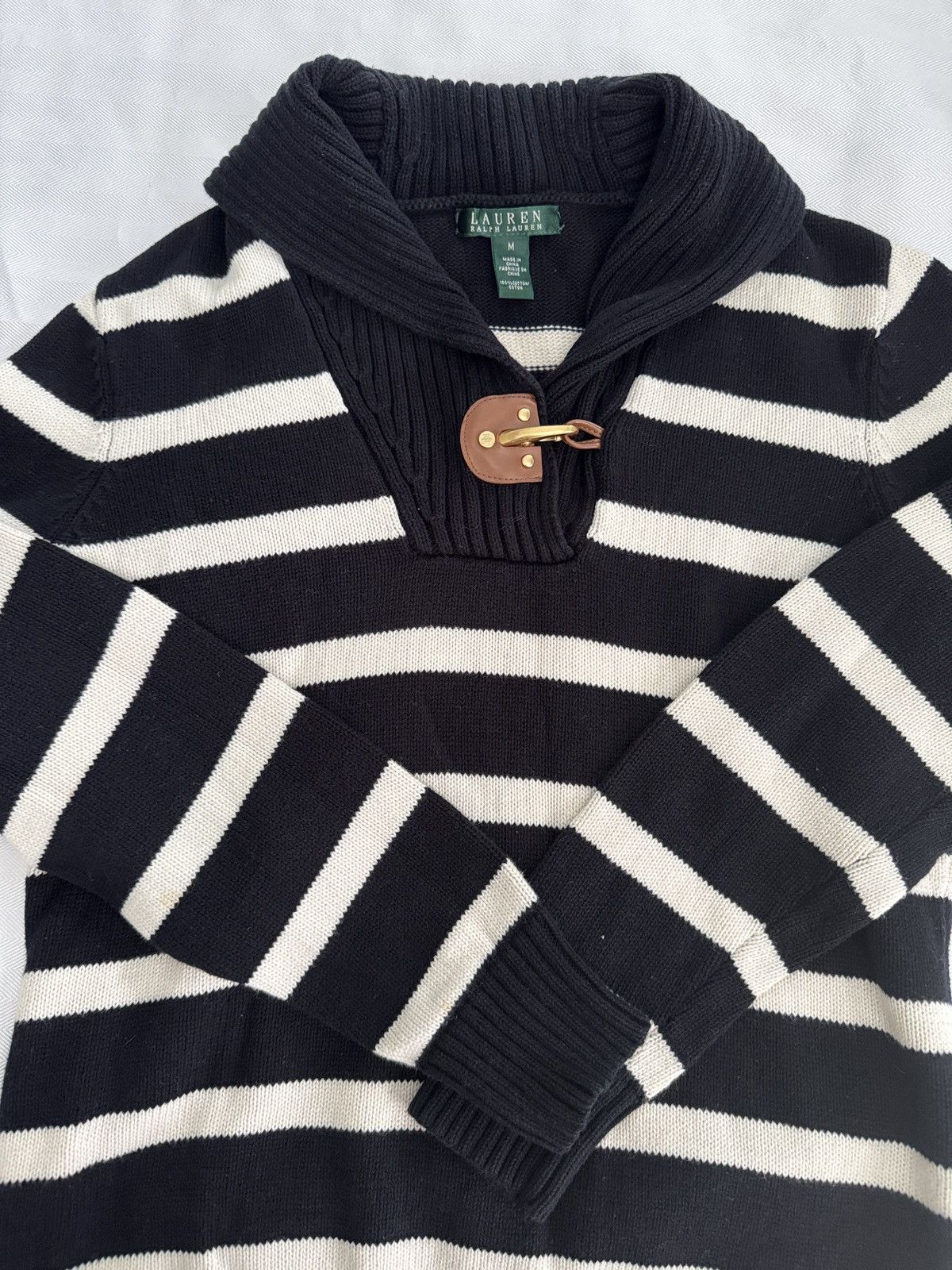 Ralph Lauren Lauren Ralph Lauren Black/Cream Striped Shawl-Collar Size M / US 6-8 / IT 42-44 - 2 Thumbnail