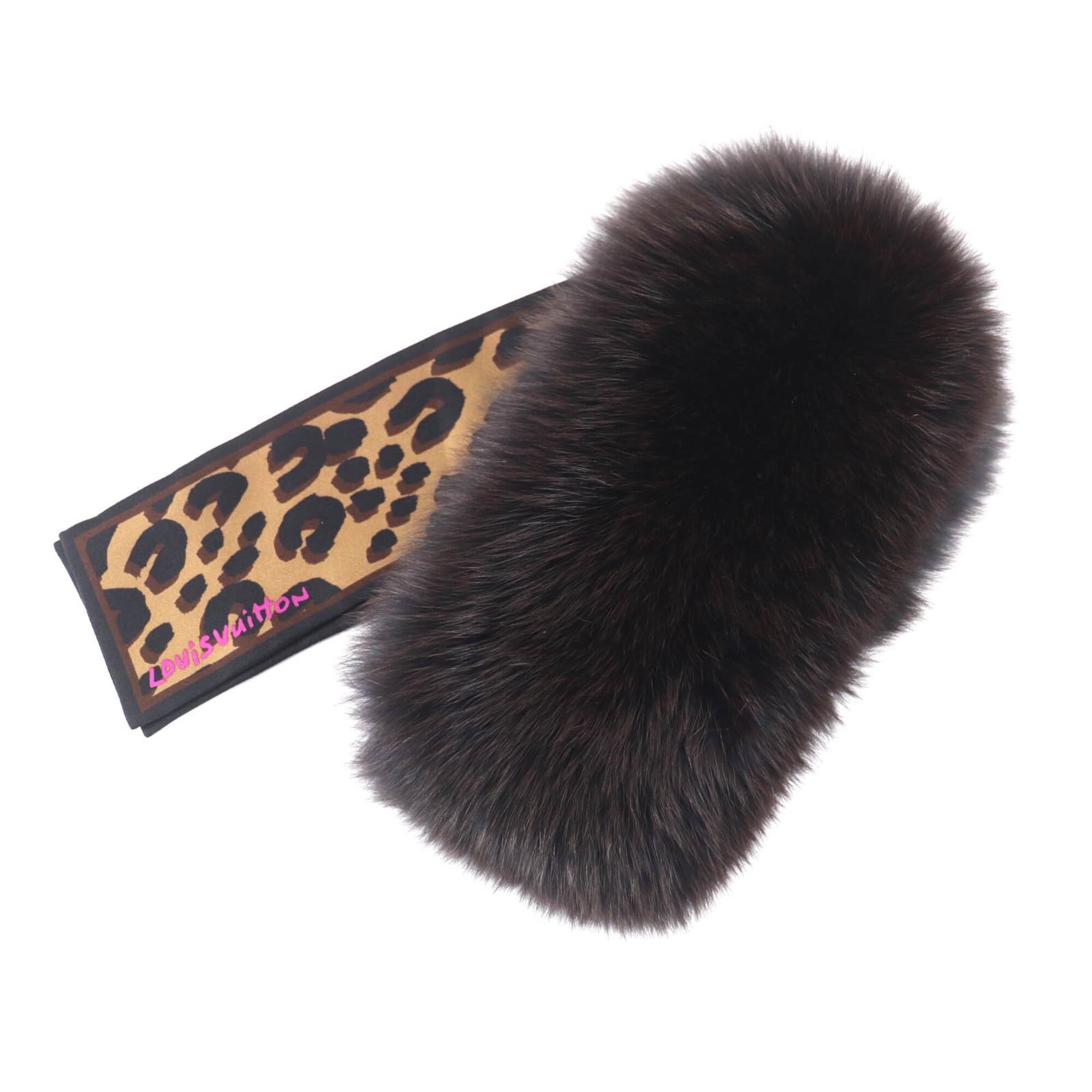 Louis Vuitton LOUIS VUITTON 403474 100% Silk Band Fleur Leopard Fox Fur Tippet Scarf Brown Made in Italy Women's Size ONE SIZE - 1 Thumbnail
