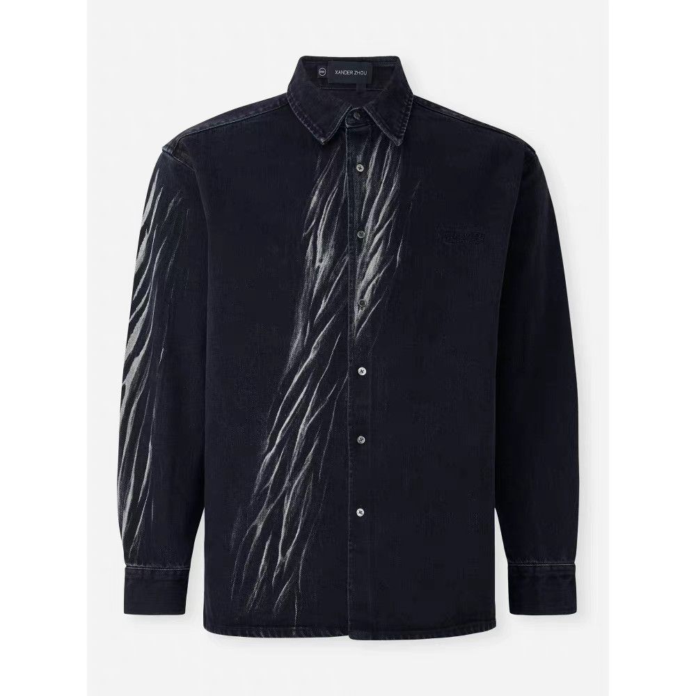 Xander Zhou Xander Zhou Men's Black Washed Denim Shirt Jacket K9 Size US M / EU 48-50 / 2 - 2 Thumbnail