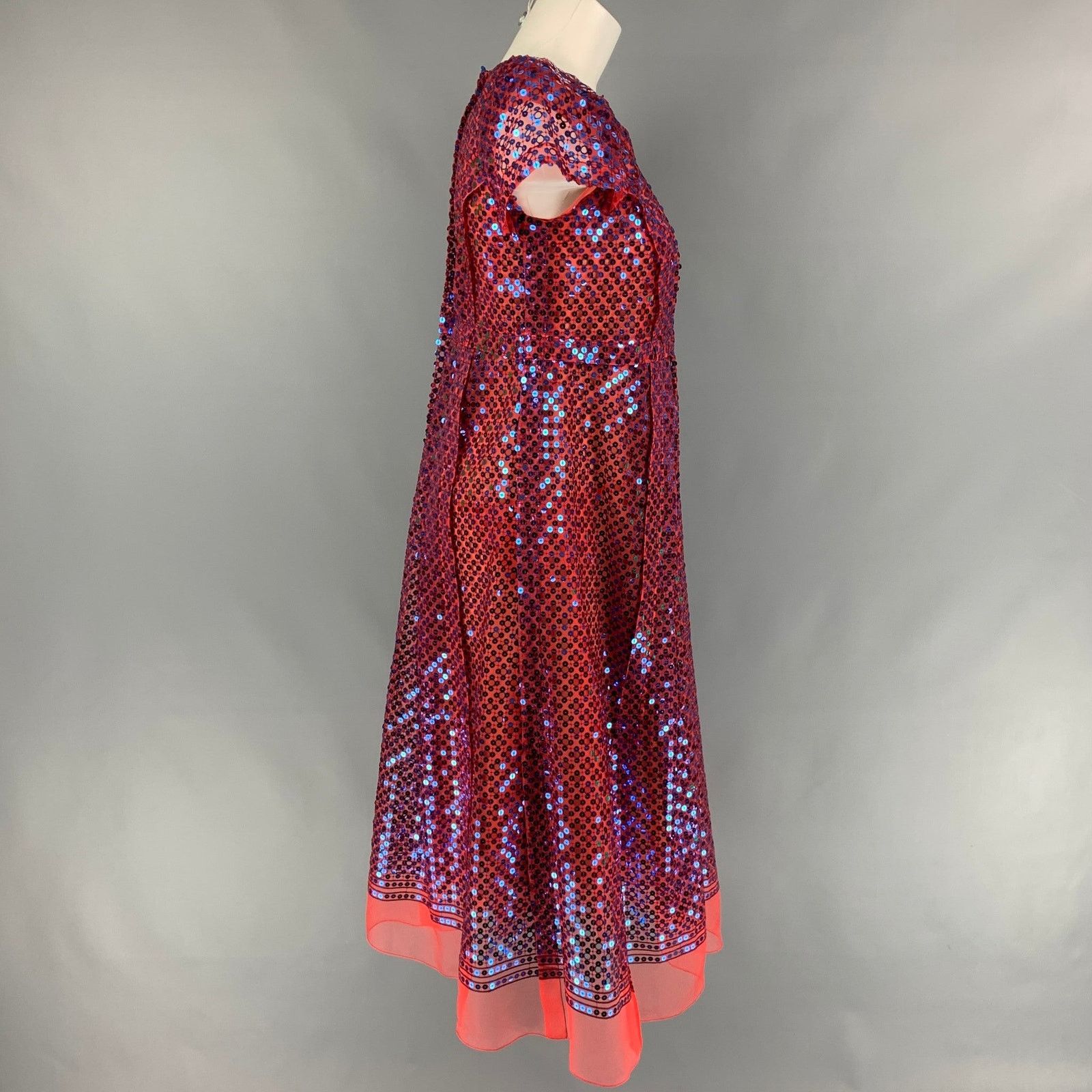Marc Jacobs Size 2 Orange & Blue Polyester Blend Sequined Shift Dress Size XS / US 0-2 / IT 36-38 - 3 Thumbnail