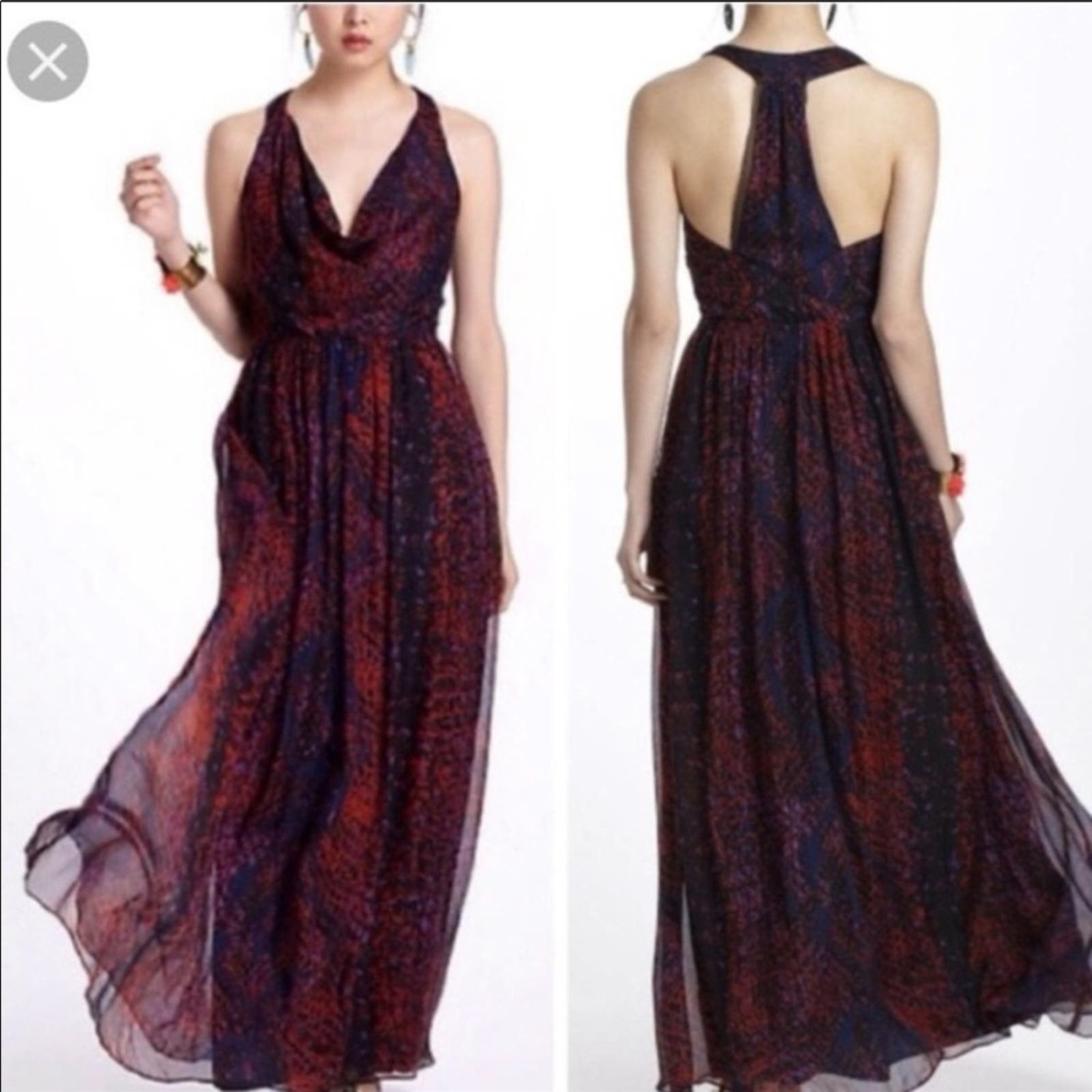 Image of Anthropologie Hd Red Black Silk Cowl Tank Top Maxi Dress S, Women's (Size Small)