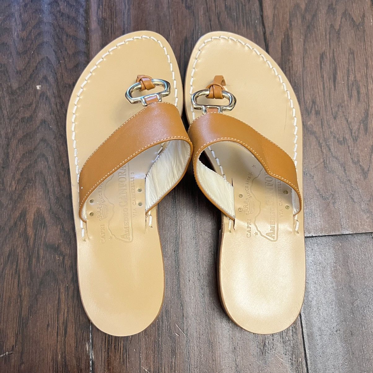 Anthropologie Amedeo Canfora Capri Brown Leather Gold Detail Sandals Size US 6 / IT 36 - 3 Thumbnail