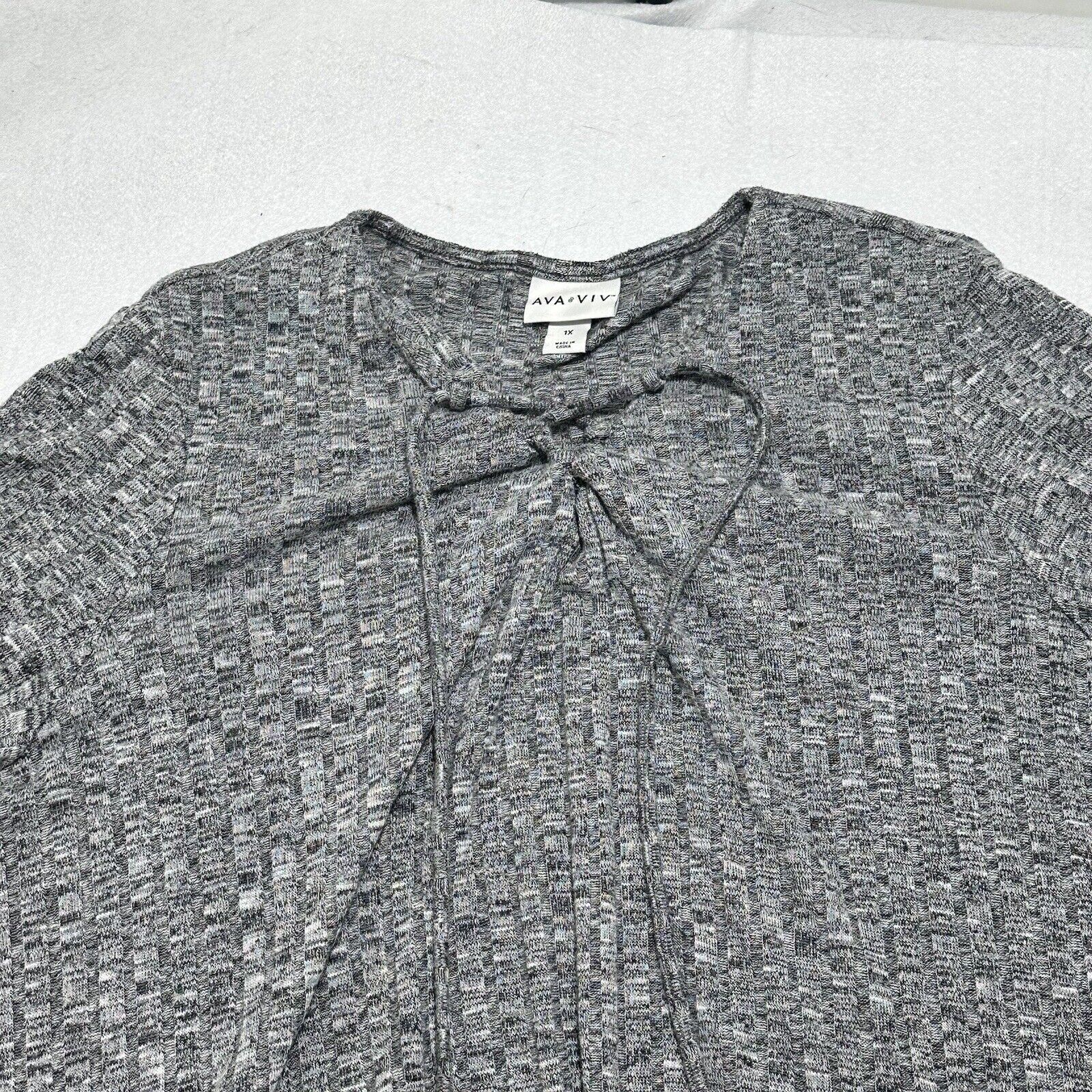 Target Basics Ava & Viv 1X Gray Short Sleeve T Shirt Ribbed Tie Neckline Size XL / US 12-14 / IT 48-50 - 5 Thumbnail