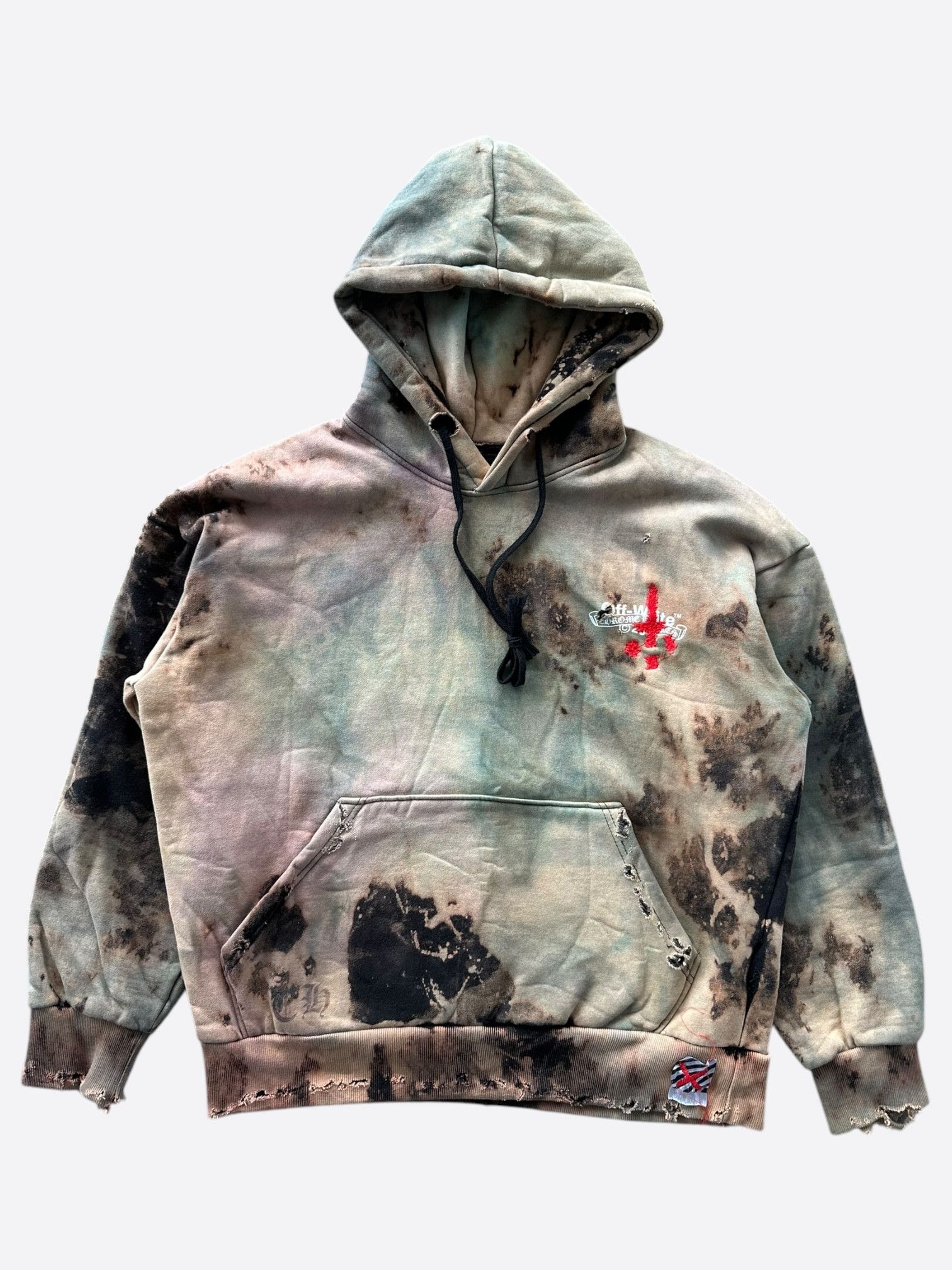 Chrome Hearts Off-White CVTVLIST Black Tie-Dye Bleached Hoodie Size US L / EU 52-54 / 3 - 1 Thumbnail